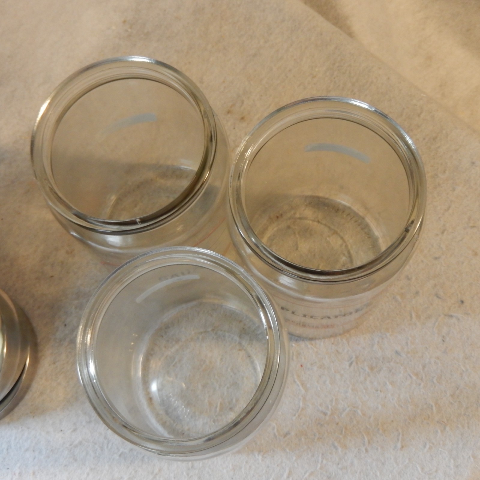 Set 3 Vintage MOORE Medical Supply Glass Jar Apothecary Antique Canisters Gauze