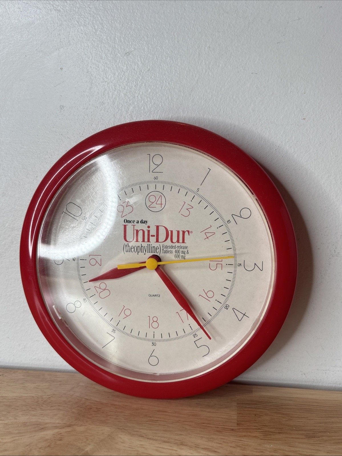 Vintage Uni-Dur Pharmaceutical Promo Wall Clock 24 Hour Military Time Medical