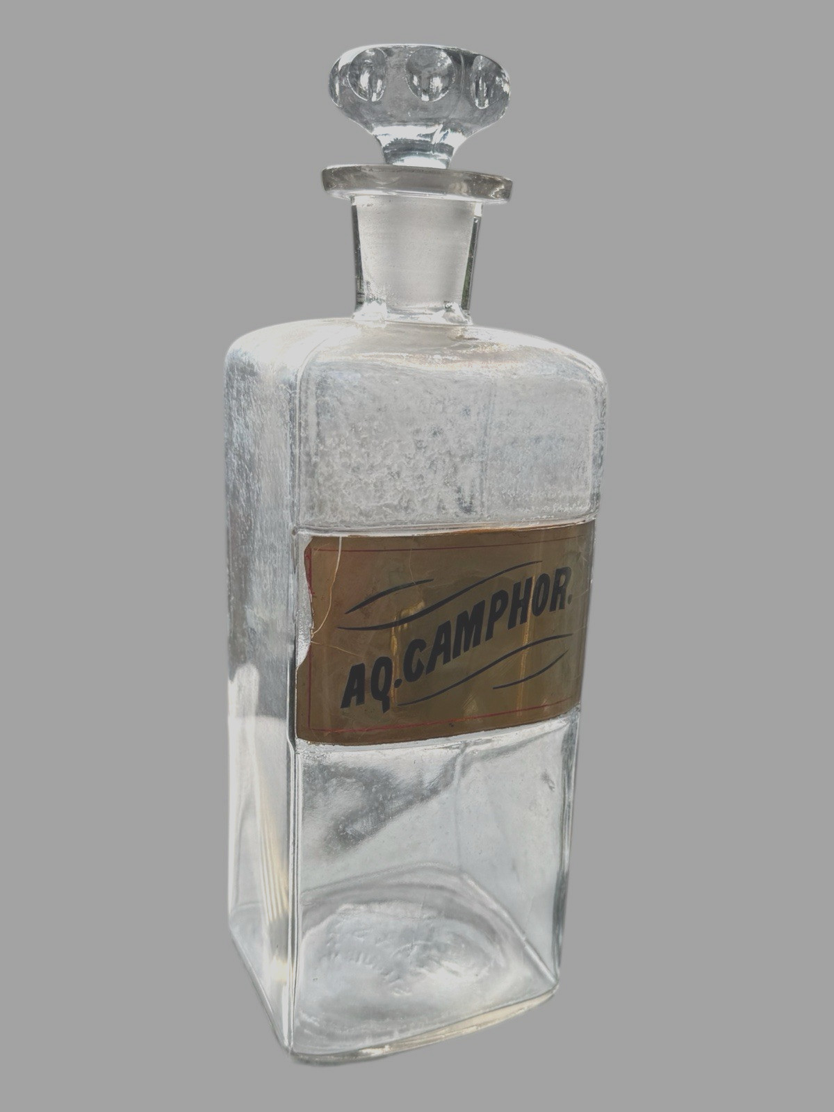 Antique Pharmaceutical Apothecary Medical AQ. Camphor 12″ Glass Bottle Jar