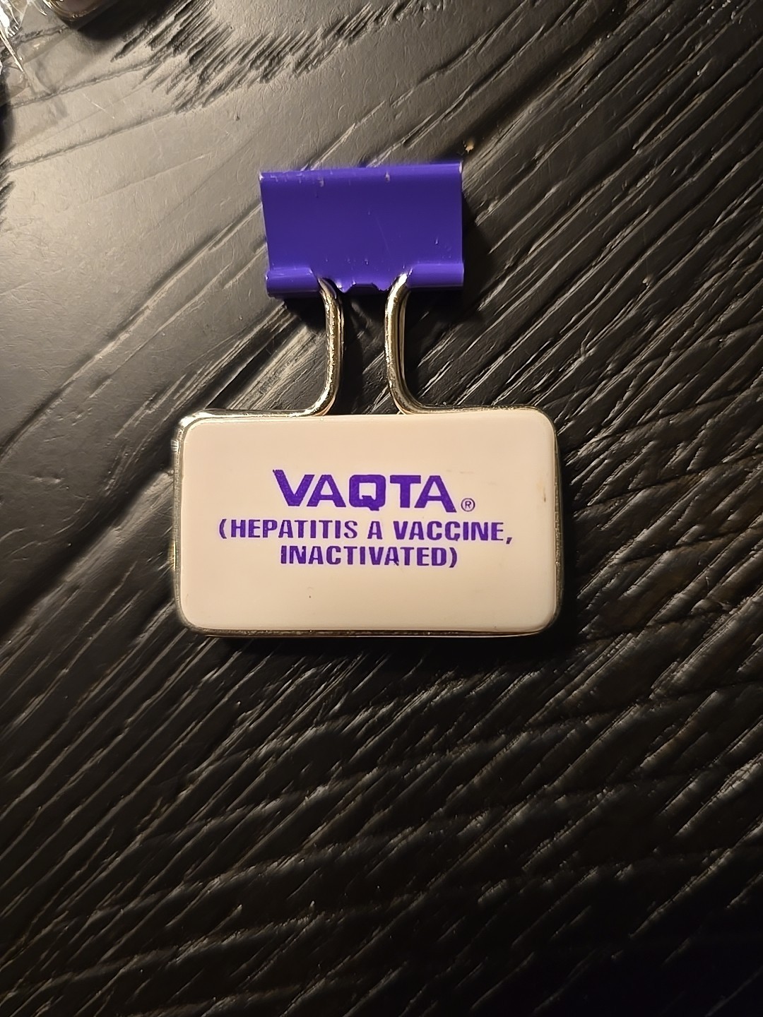Vintage VAQTA Metal Paper Binder Clips Bag w/ 8 Clips Pharmaceutical Promo RARE
