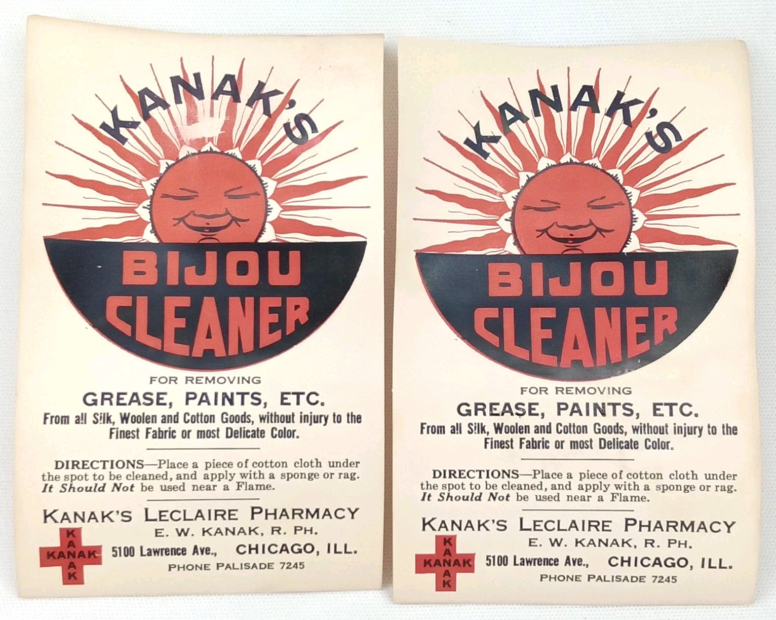 Vintage 1950s Advertising Flyer Bijou Cleaner Kanak’s Leclaire Pharmacy Chicago