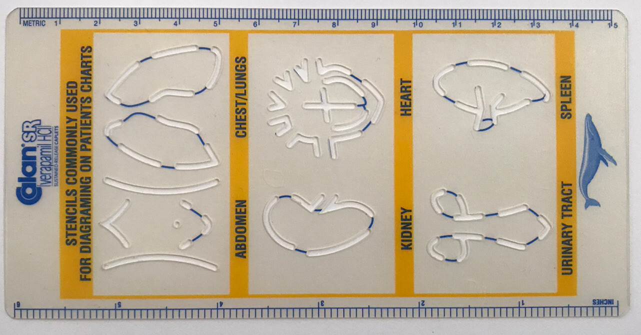 Calan SR Pharmaceutical Drug Rep Stencils Commonly Used + Metric & Inches Rulers