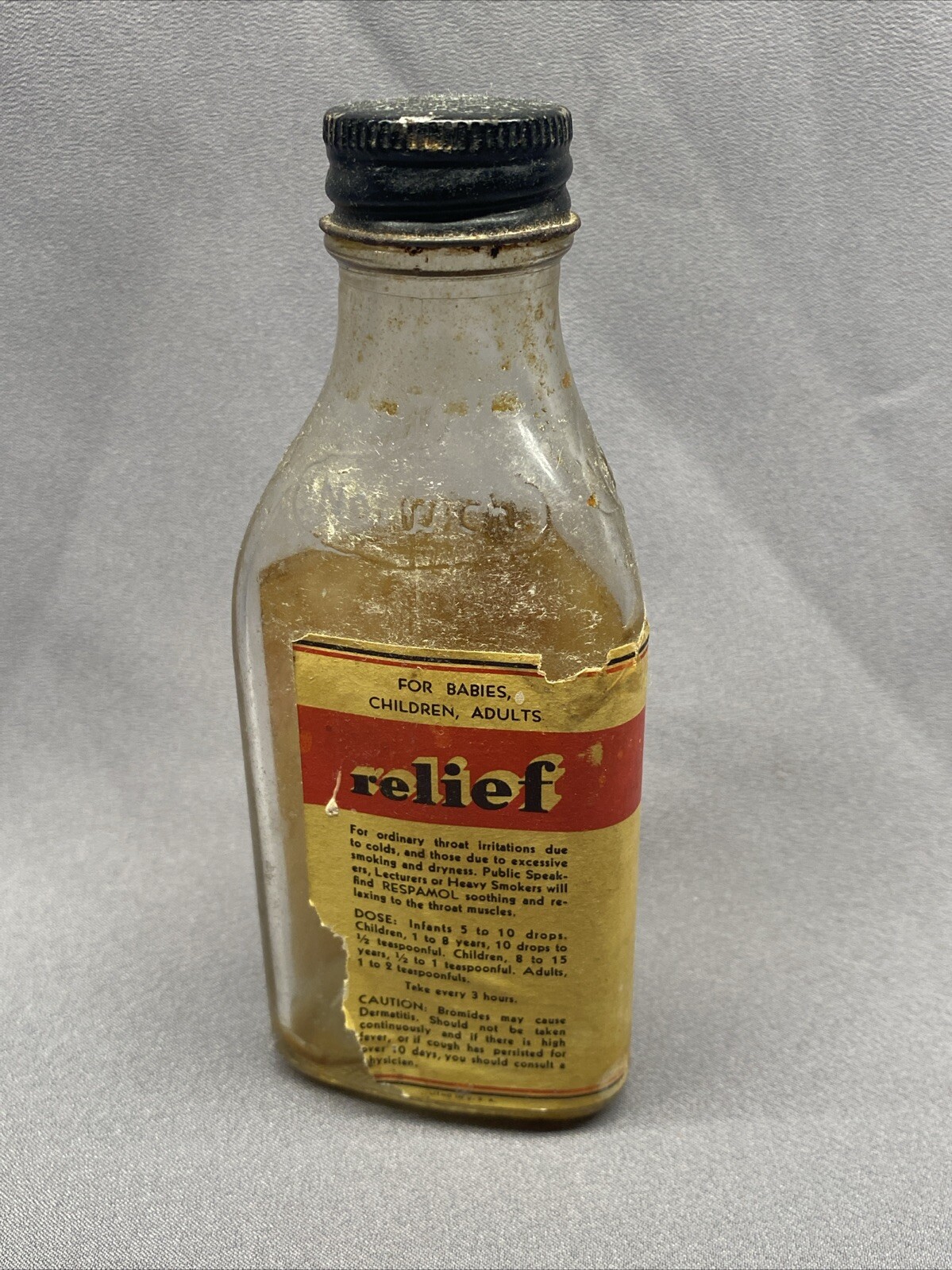 VINTAGE RESPAMOL PHARMACY MEDICINE GLASS BOTTLE 5.25″ NORWICH NEW YORK