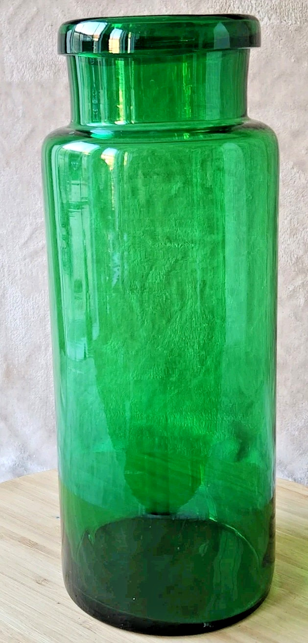 Vintage Large Glass Pharmacy Jar 3 Liters Green Color Ref No 2 Collection
