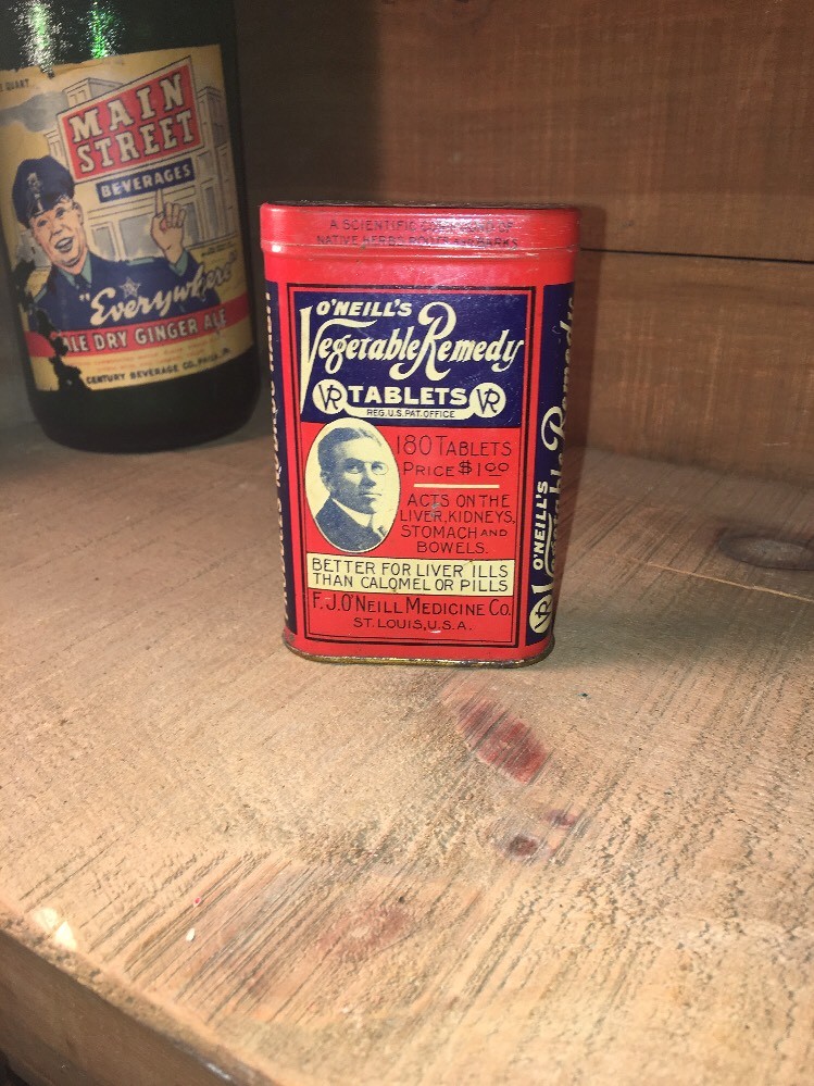 New Old Stock 1900 Tin- Full Never Used O’Neills Vegetable Remedy