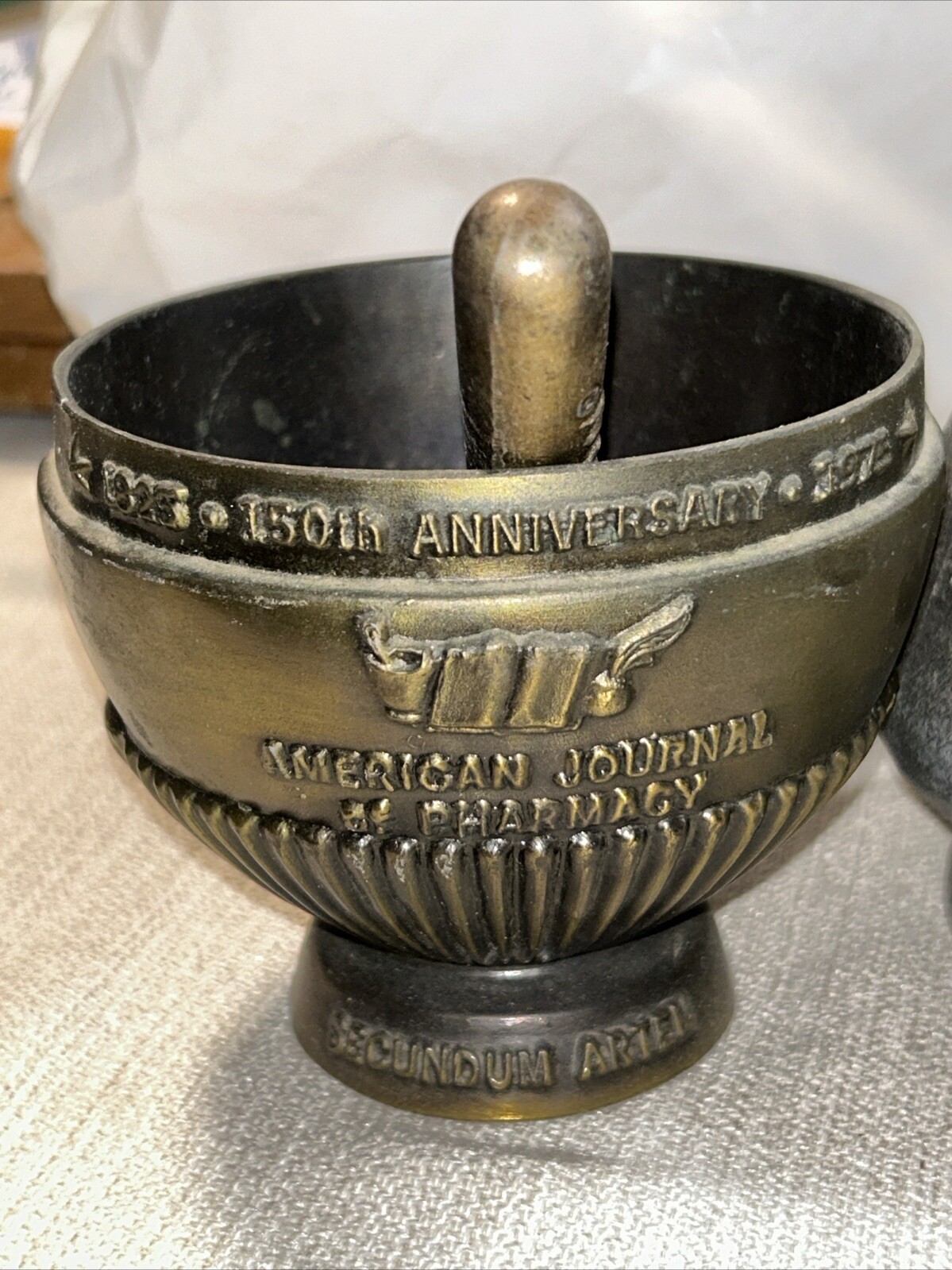 3x Vintage Coricidin Mortar & Pestle Brass Rx Pharmacy 1975,Daniel B Smith +