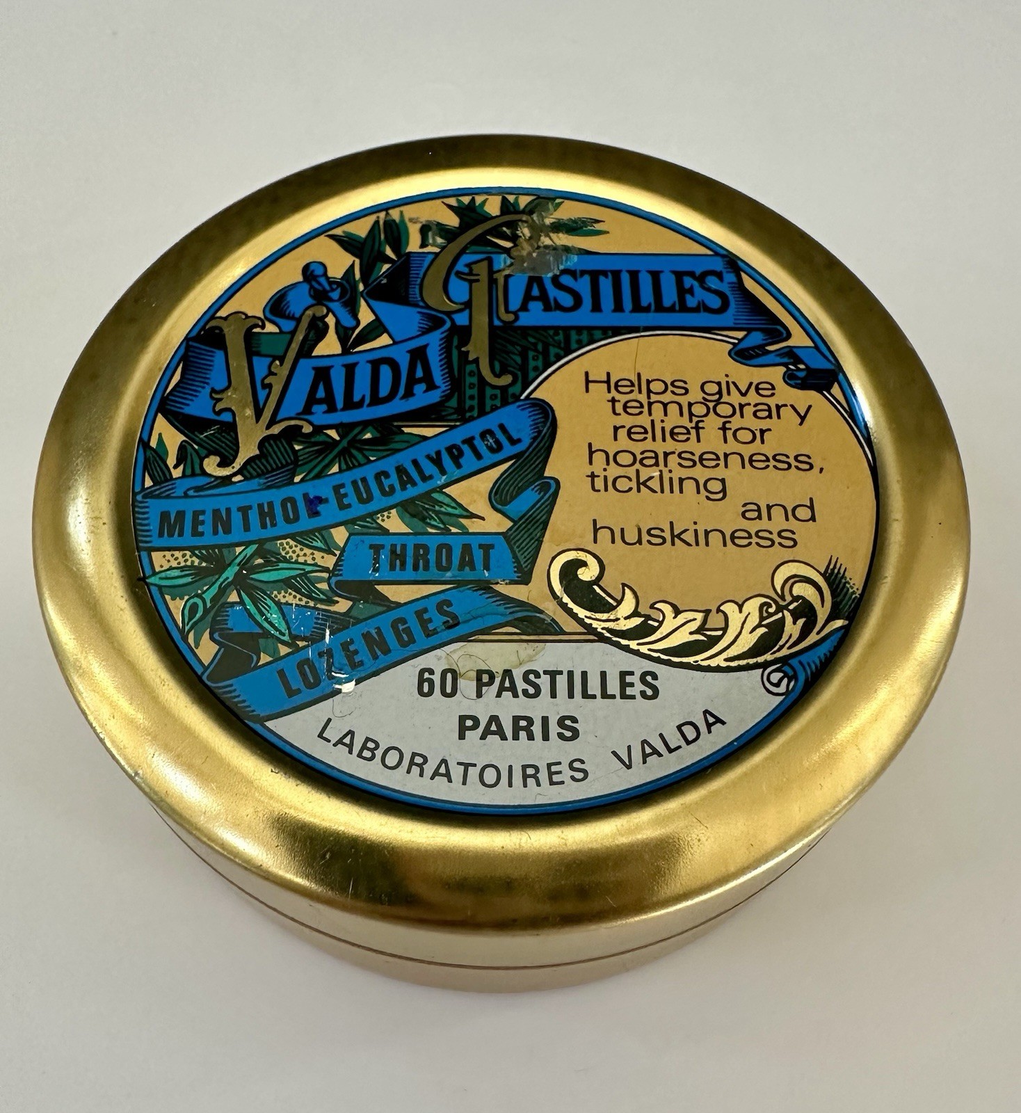 VTG Tin Litho Valda Pastilles Medicine Cough Drops Menthol Paris France Empty EU