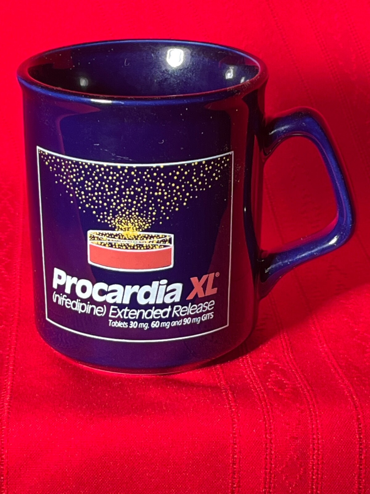 Procardia XL Pfizer Labs Blue Ceramic Coffee Mug Pharmaceutical Drug Swag Cup