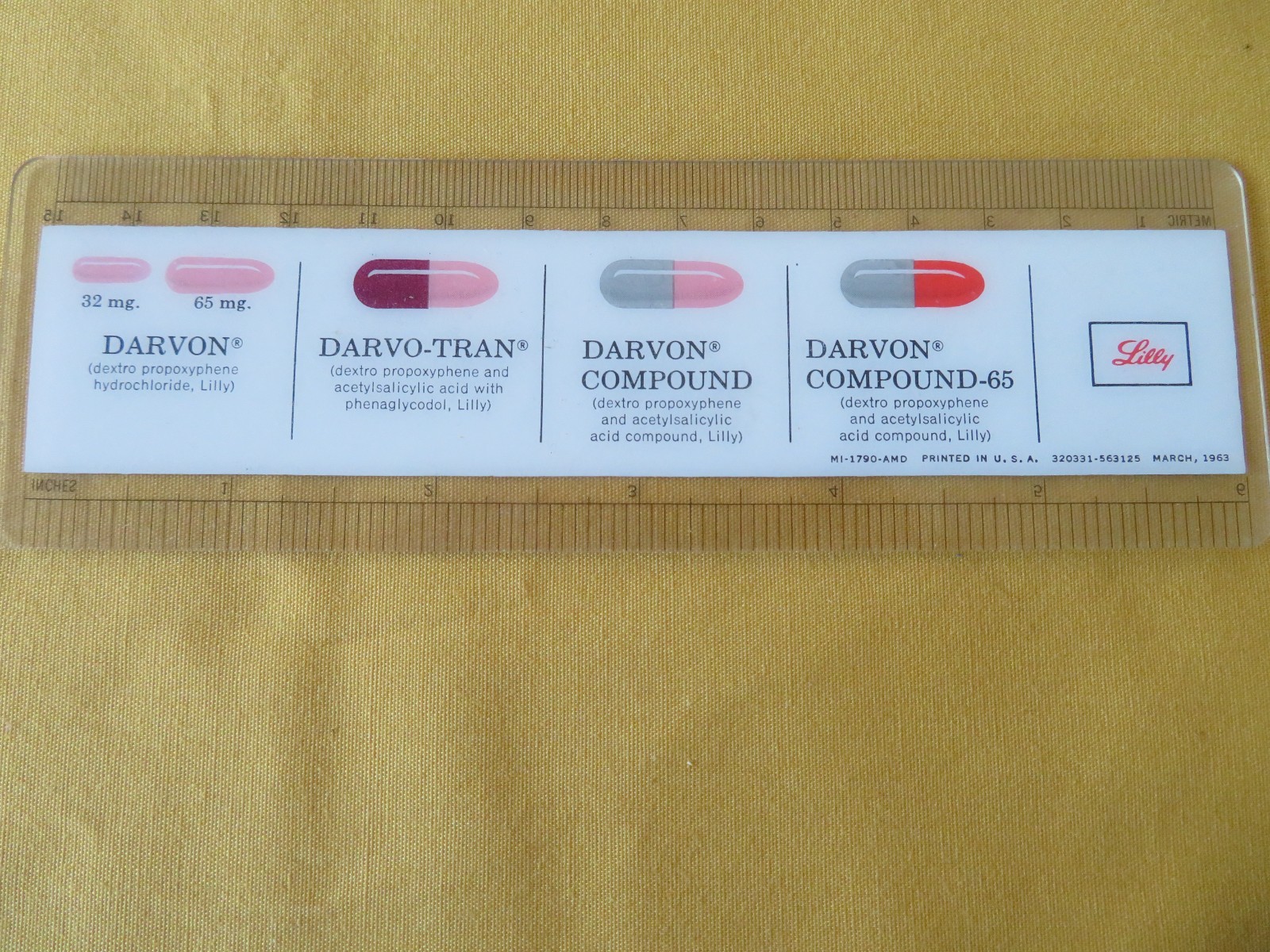 Vintage Lilly Promo 6 Inch Ruler Darvon Compound 65 Darvocet-RARE- 1963 USA