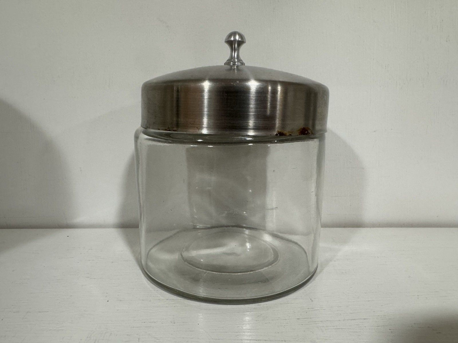 VTG Glass Profex Medical Jar 5”x4” Clear w/Lid Doctor Dentist Memorabilia