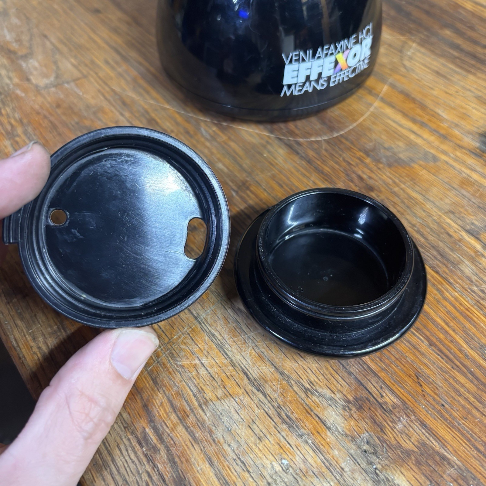 Effexor Black Plastic Travel Mug Drug Rep Pharma Promo Advertising No Spill Cup