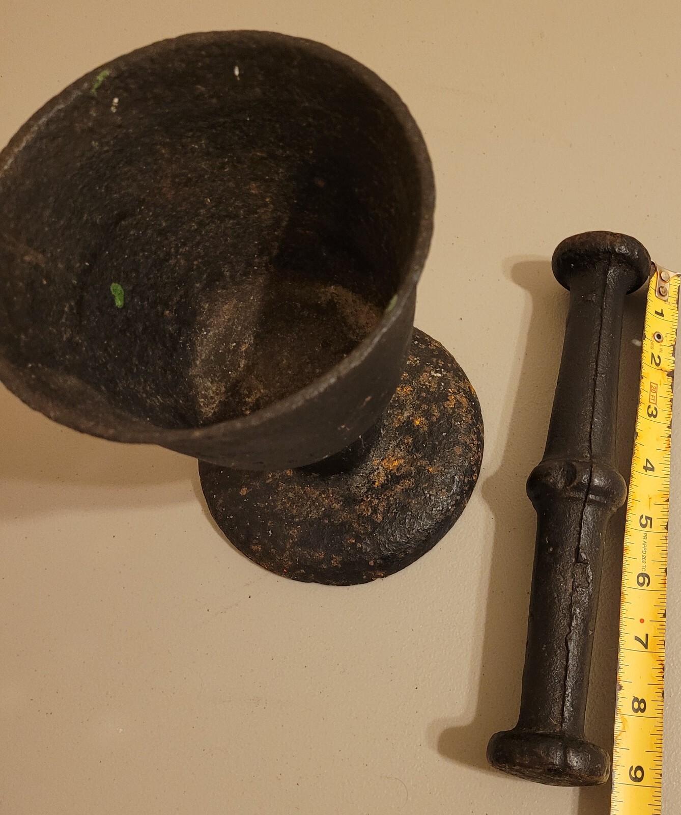 Antique Rare Primitive 19th Century Apothecary Cast Iron Mortar and Pestle Rx
