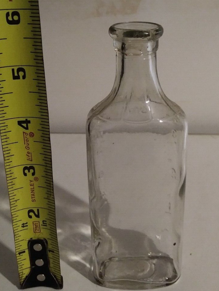 Vintage Rectangular Bottle, Clear Glass, Perfume or Pharmacy