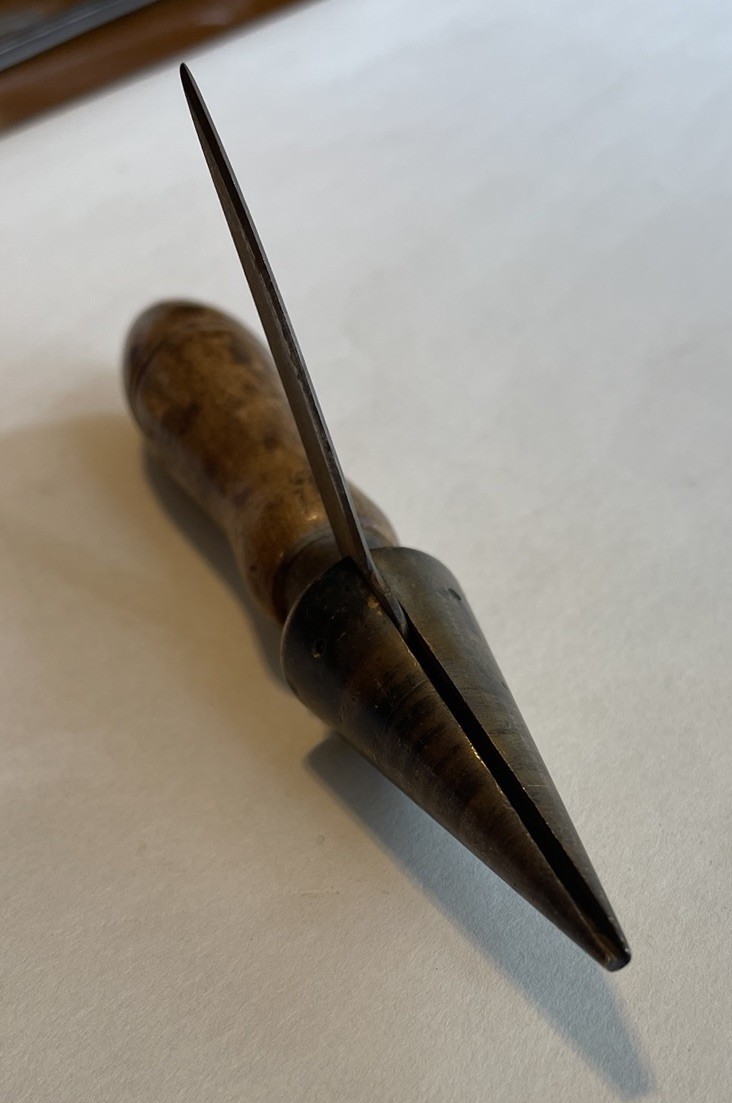 Antique Apothecary Pharmaceutical Cork Borer Sharpening Tool Knife Brass Cone