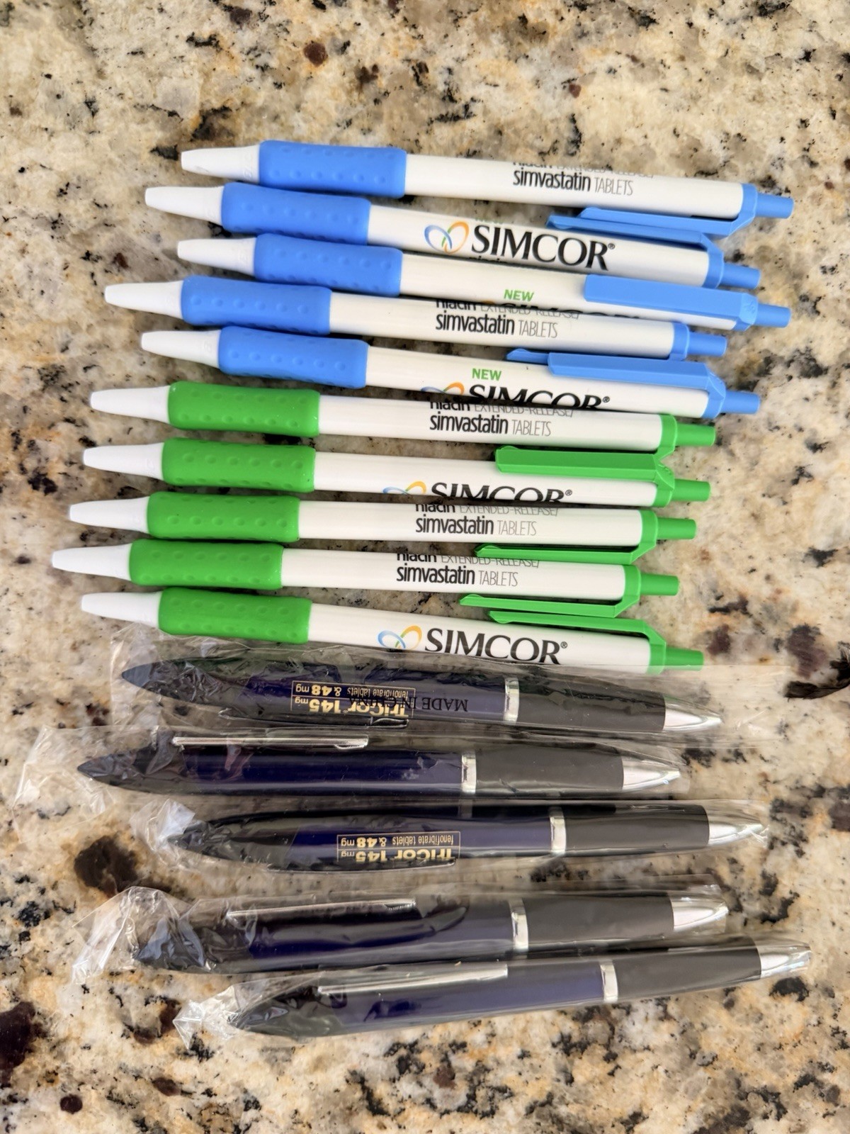 Simcor Tricor Promo Drug Rep PENS Giveaways Black Ink NEW Lot Of 15 Dead Stock