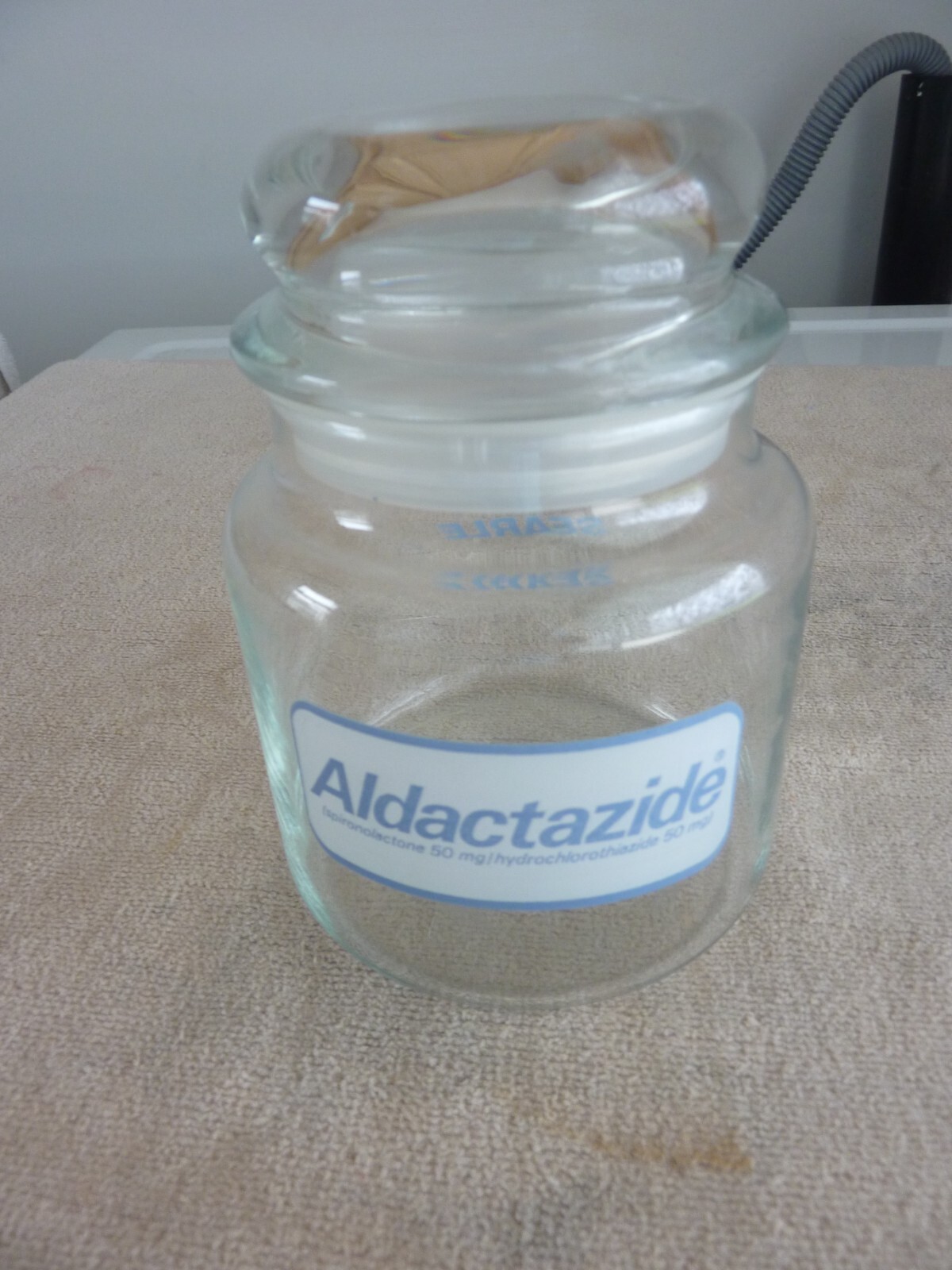 VTG Aldactazide Pharmaceutical Advertising Cotton Ball Hold Glass Jar Drug Rep