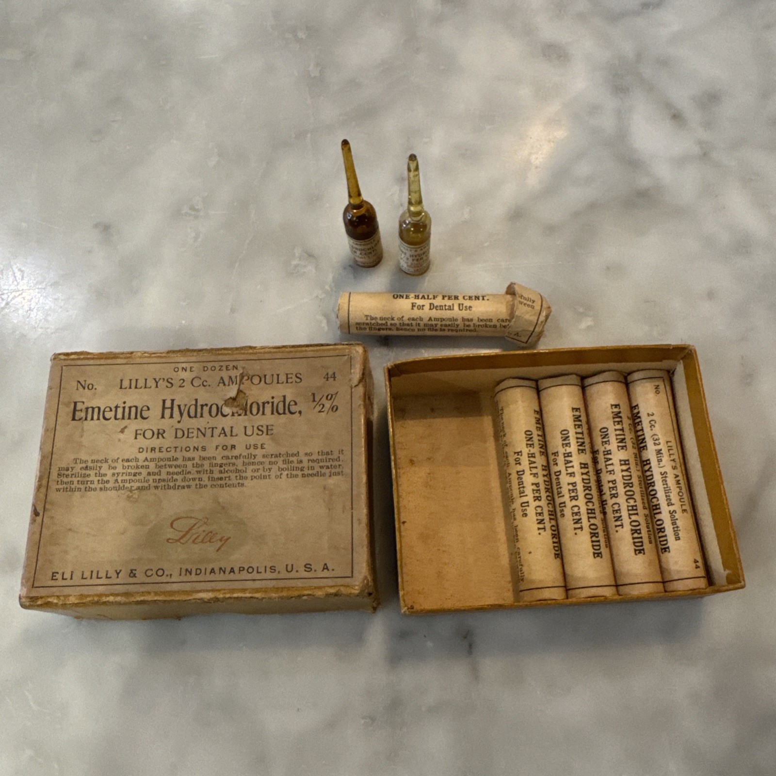 Antique Eli Lilly & Co USA Emetine Hydrochloride for Dental Use-Rare-Not For Use