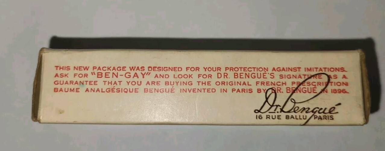 Vintage Baume Bengue “Ben-Gay” Tube in Original Box With Paperwork 1930s