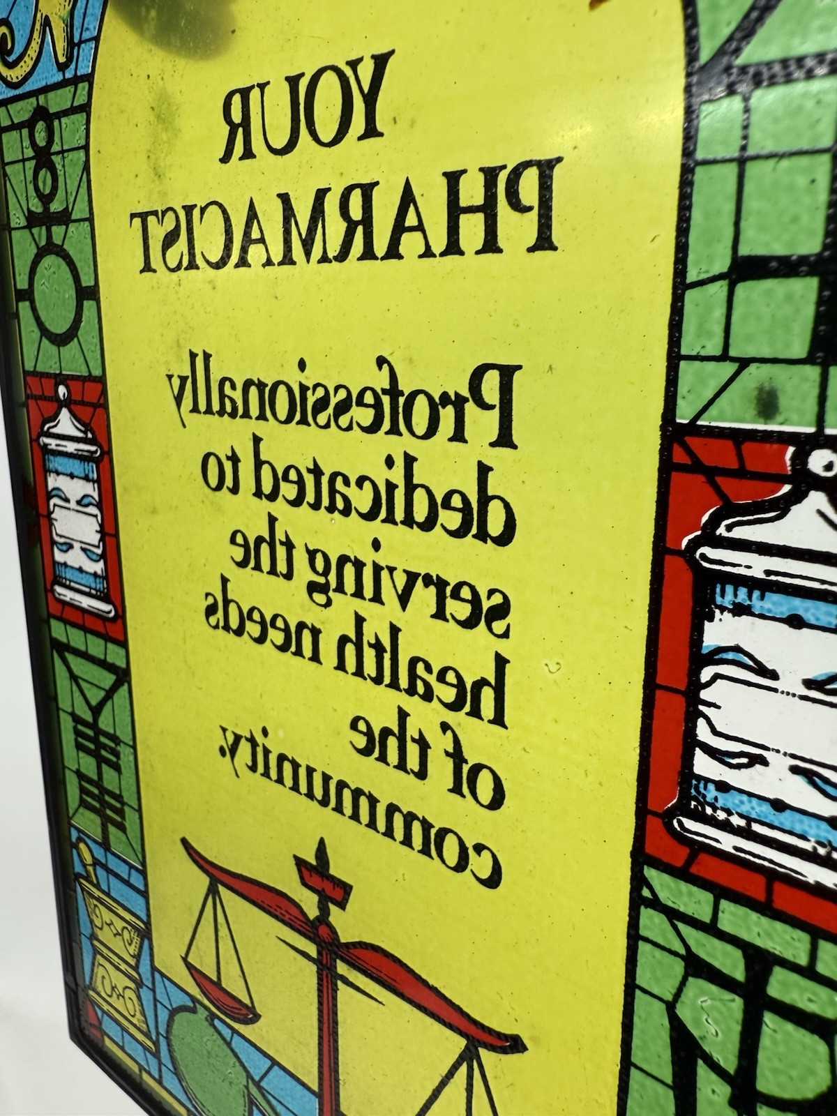 Pharmacy Stained Glass Window Advertisement Sign 9 x 6 Drug Store Pharmacist