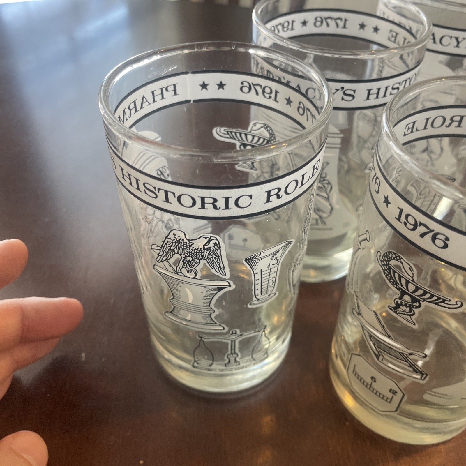 5 Libby MCM Pharmacy’s Historic Role 1776-1976 Glasses 5-5”