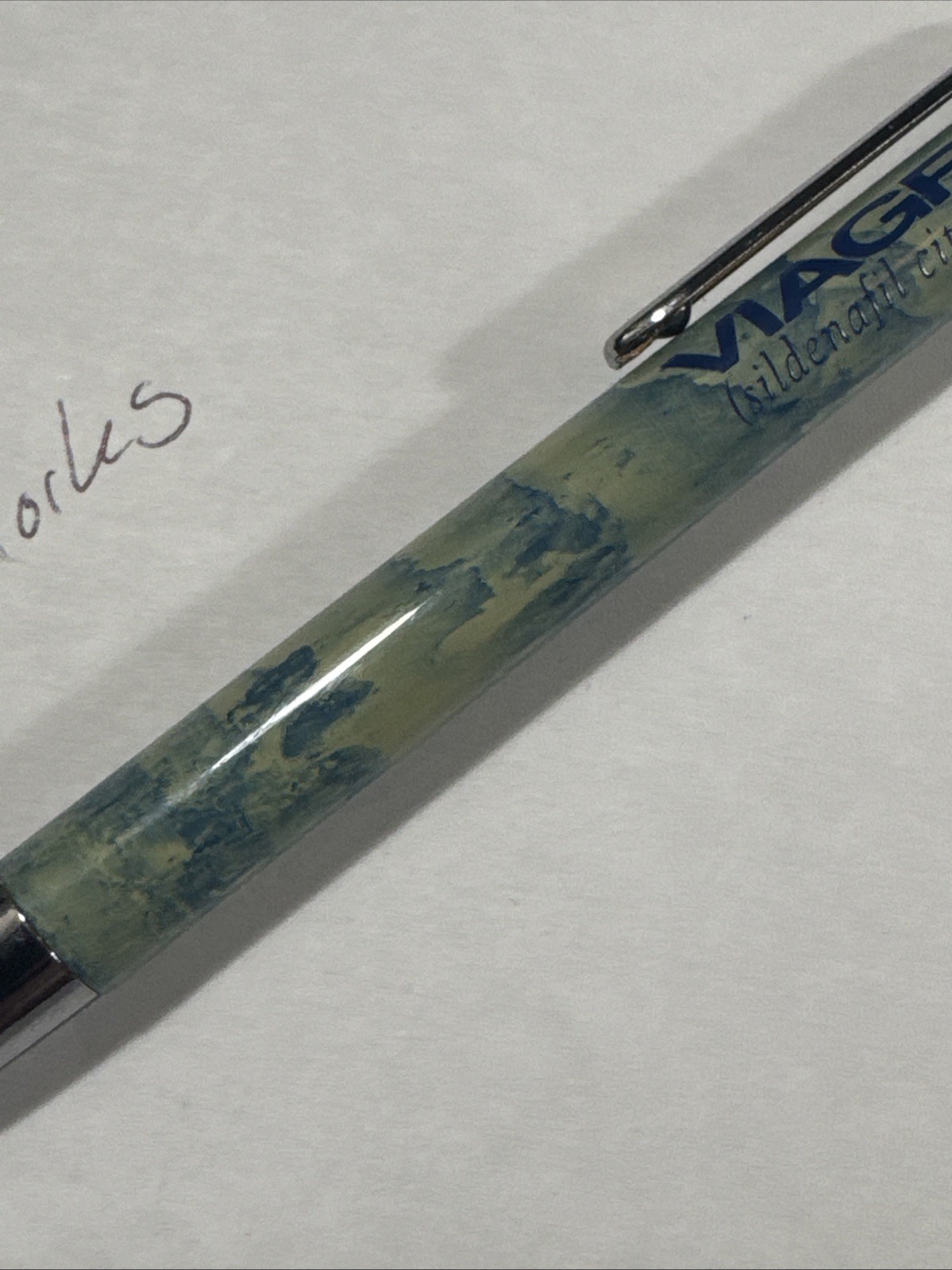 Viagra Ink Pen Drug Pharmaceutical Rep Advertising Metal BLue Green Marble WORKS