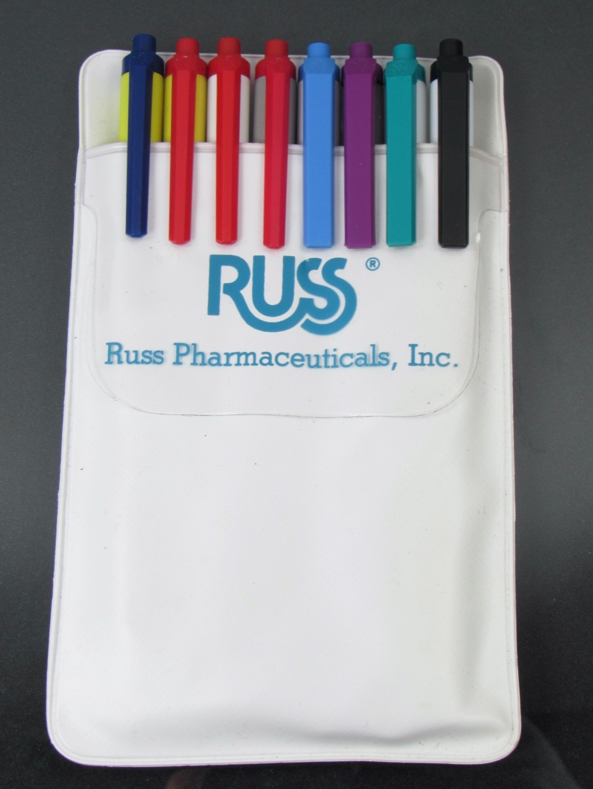 Russ Pharmaceuticals Vintage Pocket Protector + BIC PENS Drug Rep Advertising