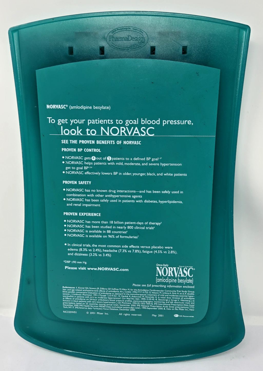 Vtg Drug Rep Advertising NORVASC Amlodipine Pharmaceutical Clipboard Pad Pfizer
