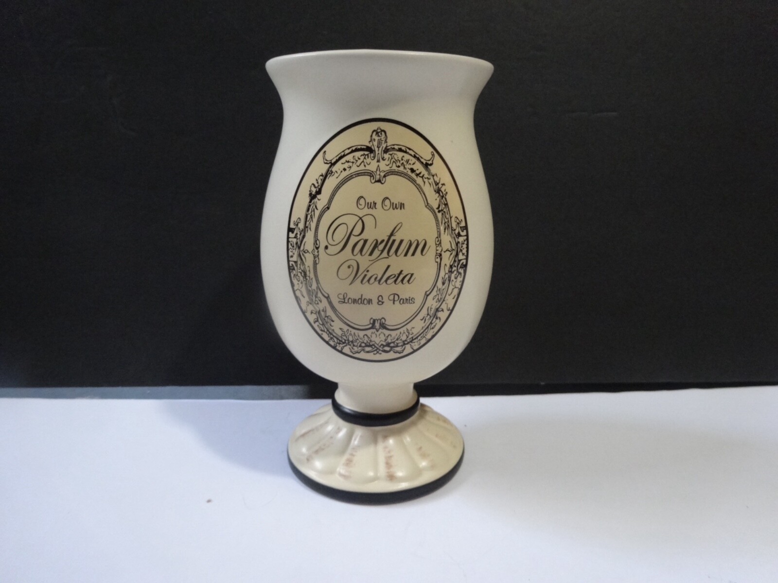 ASP 2005 Ceramic Apothecary Jar / Vase 6”T. 3.25”W Cream w/ Black accents