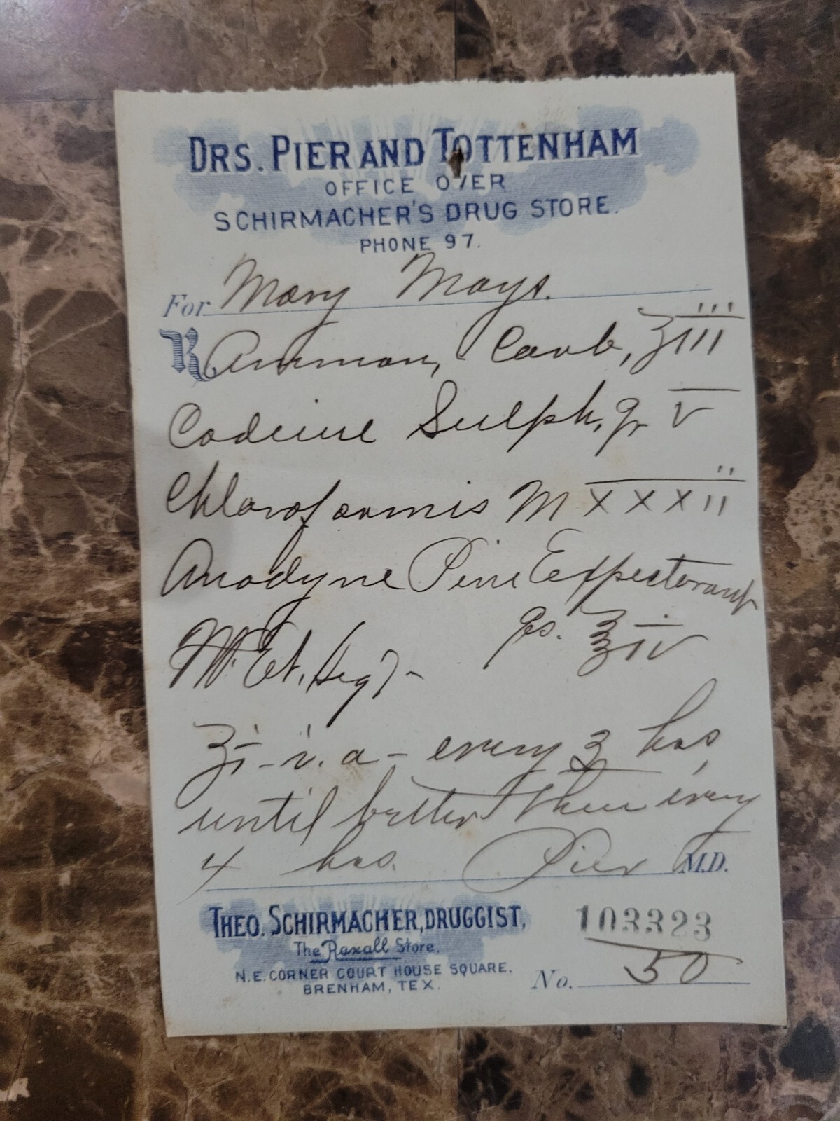 File box & 101 antique prescriptions (1913) – Codeine, Anodyne, Poisons