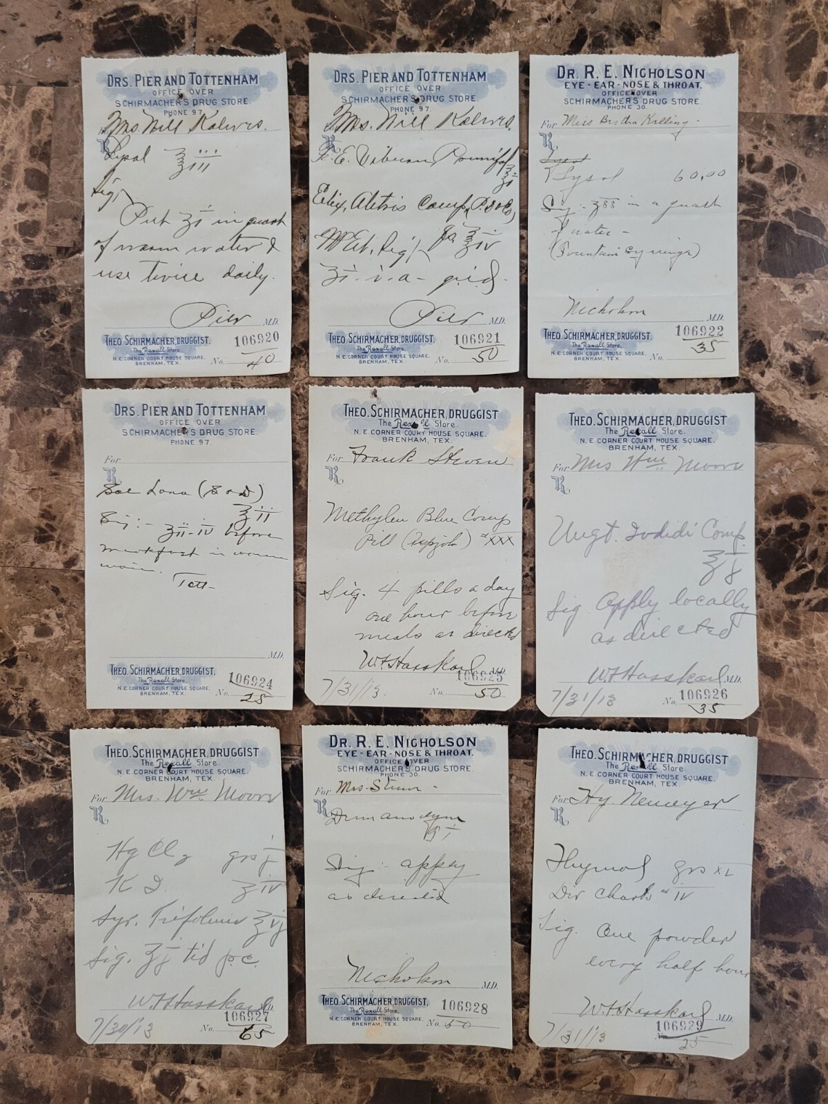 File Box & 97 antique prescriptions (1913) – Opium, Morphine, Dionin, Codeine