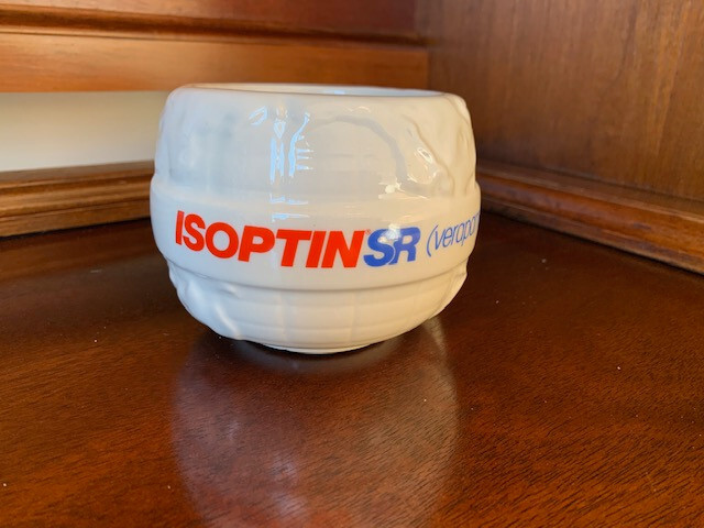 Drug Rep “Globe Shaped” Isoptin-SR coffee cup. 24-Hour Power! New never used
