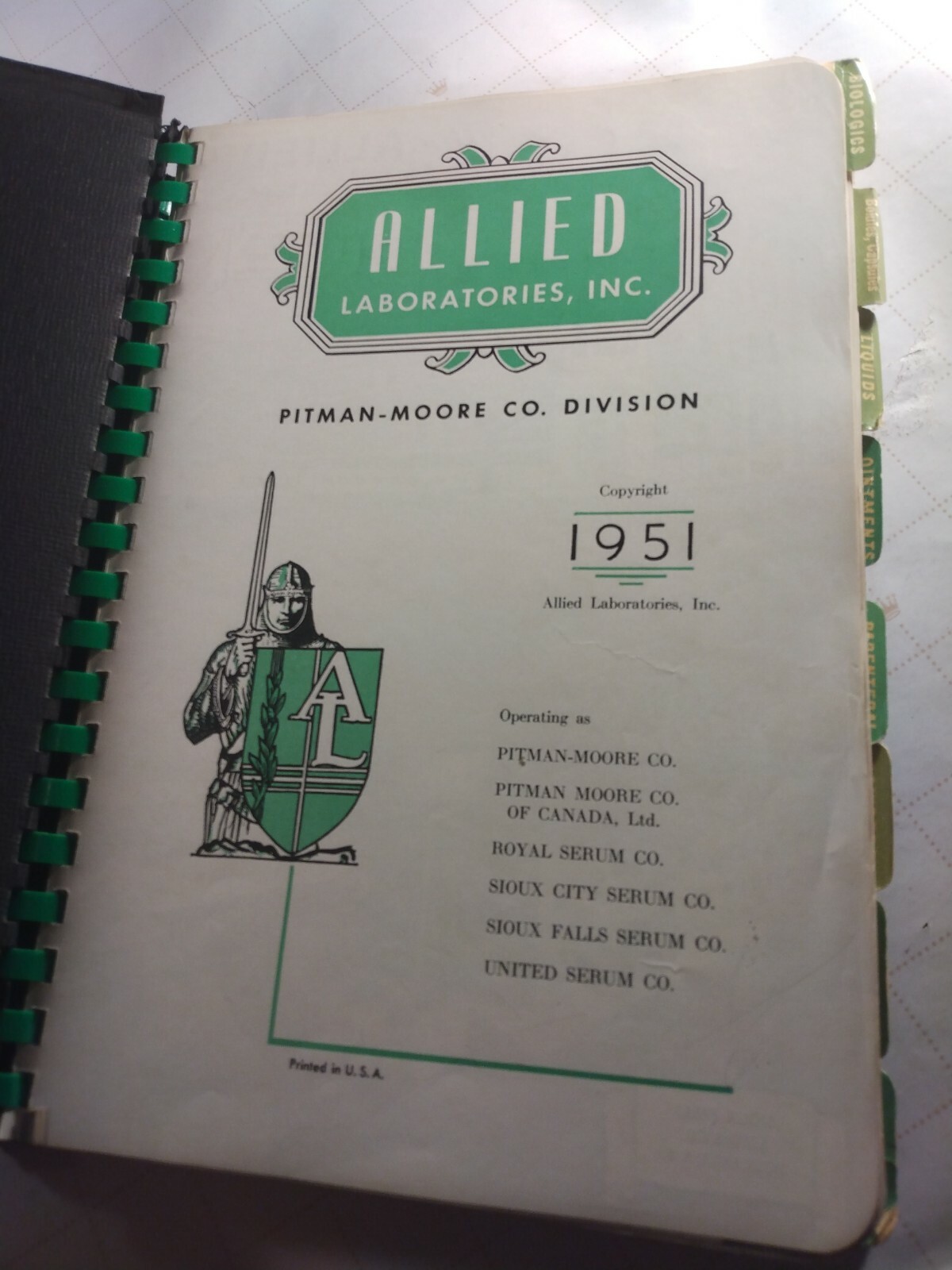 Pitman-Moore Company Division of Allied Laboratories Inc. Catalog 1951