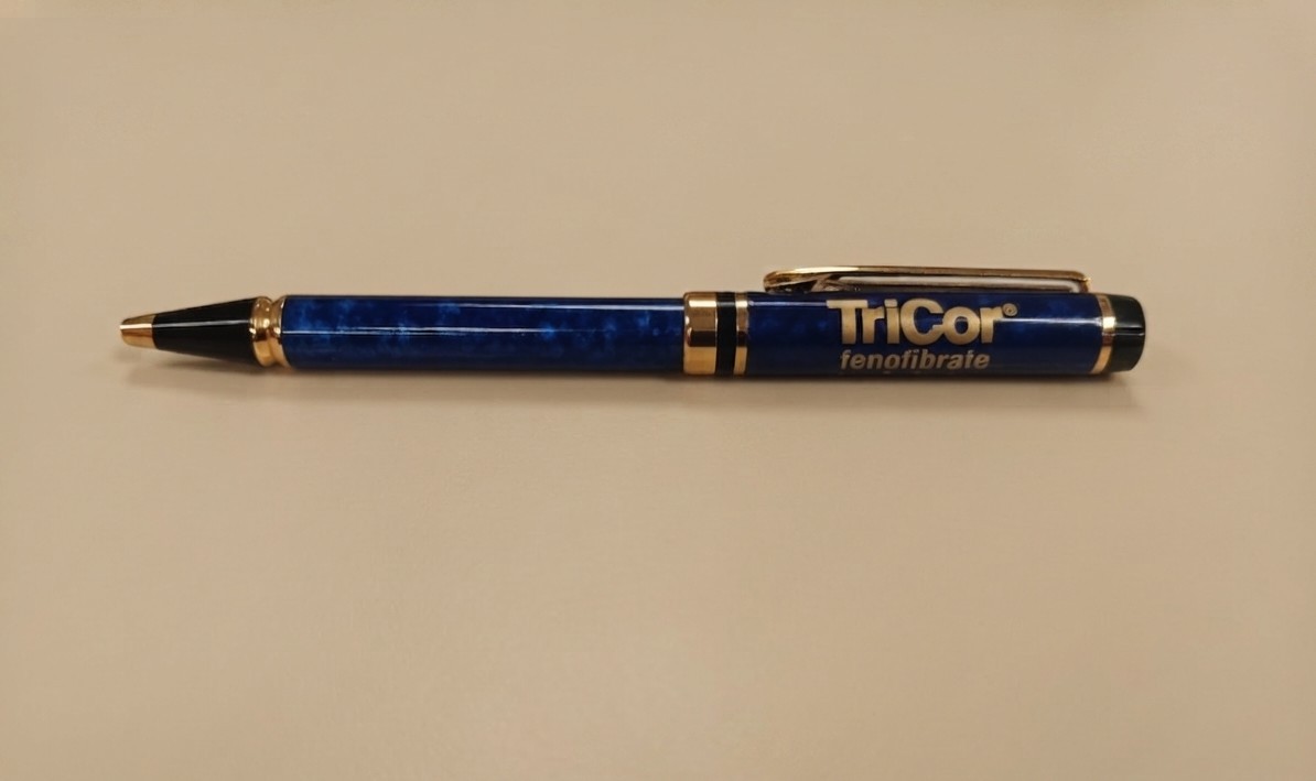 Vtg Drug Rep TriCor Fenofibrate Pharma Promo Ballpoint Pen Blue Marbled Twist
