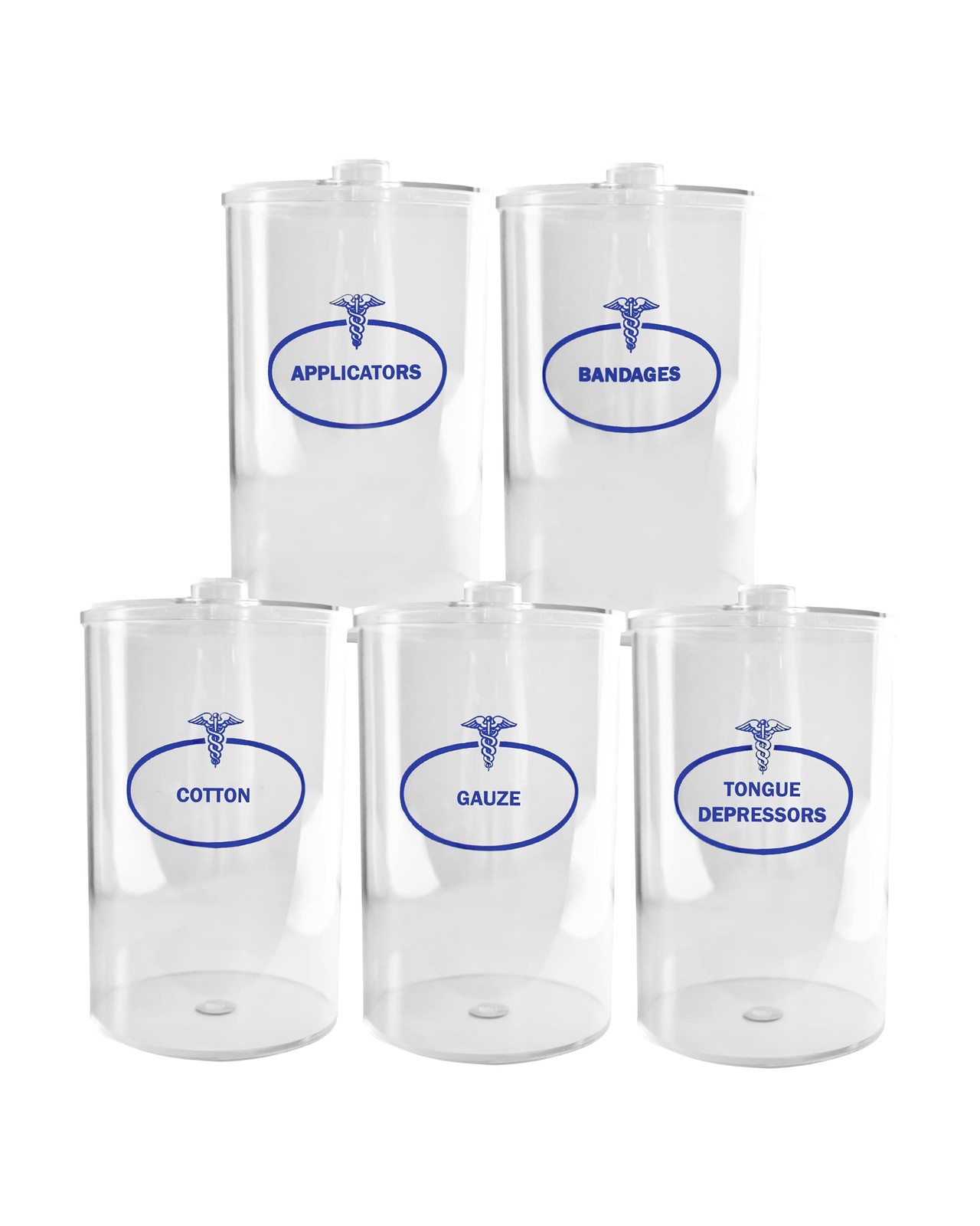 BV Medical Clear Sundry Jars, Labeled, Unbranded, Set of 5 each