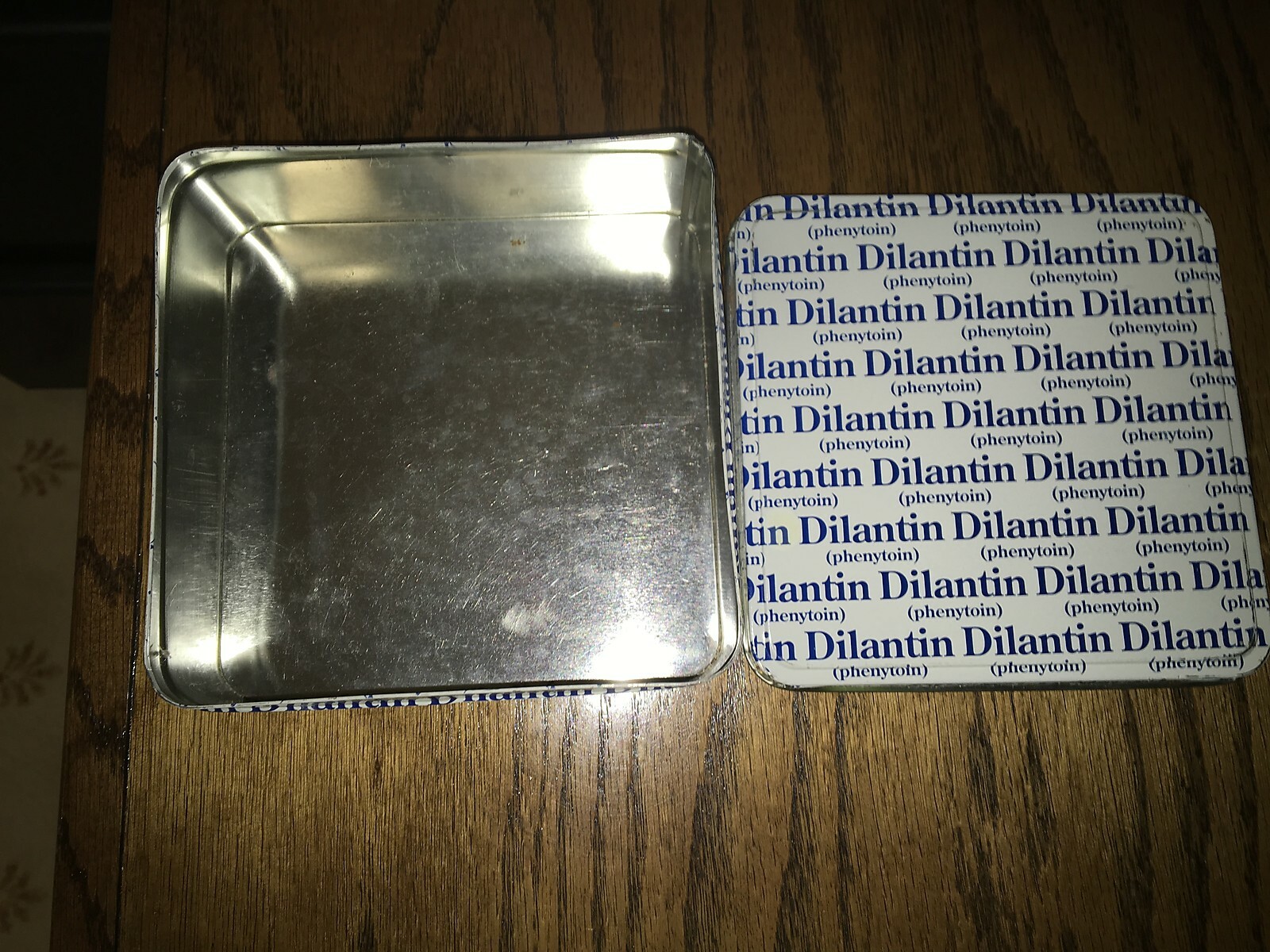 VINTAGE DILANTIN SQUARE METAL CONTAINER