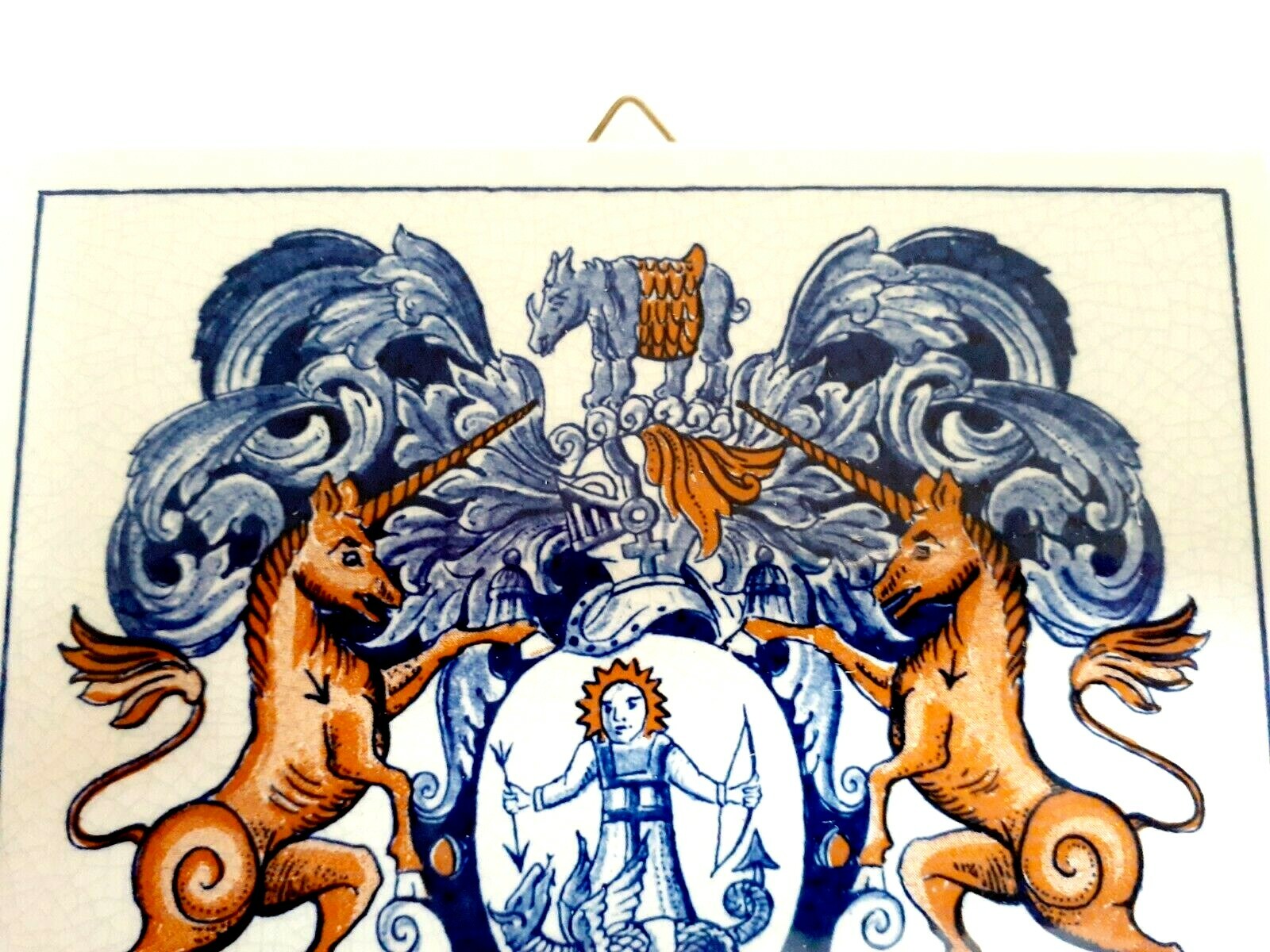 BLUE DELFT HOLLAND HANDMADE PILL TILE BURROUGHS WELLCOME CO. 1982 ORIGINAL BOX!