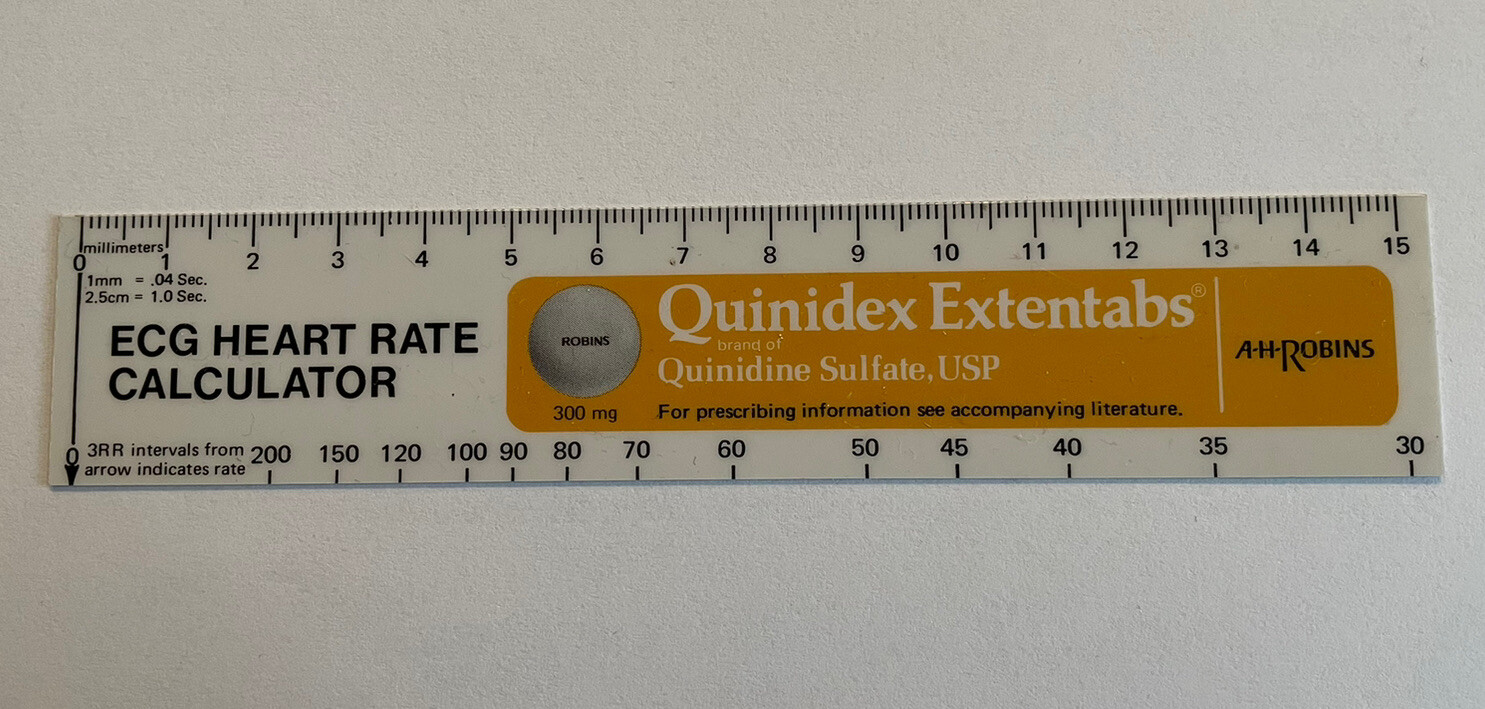Vtg 76′ Quinidex Extentabs Pharmaceutical Drug Rep A H Robins Ruler Plastic 15mm