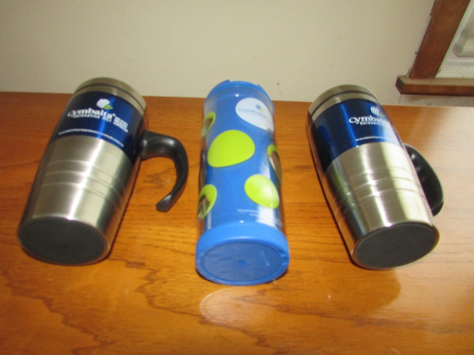 Drug Rep Pharma Lot 3 Cymbalta Tumbler Travel Mug Cups