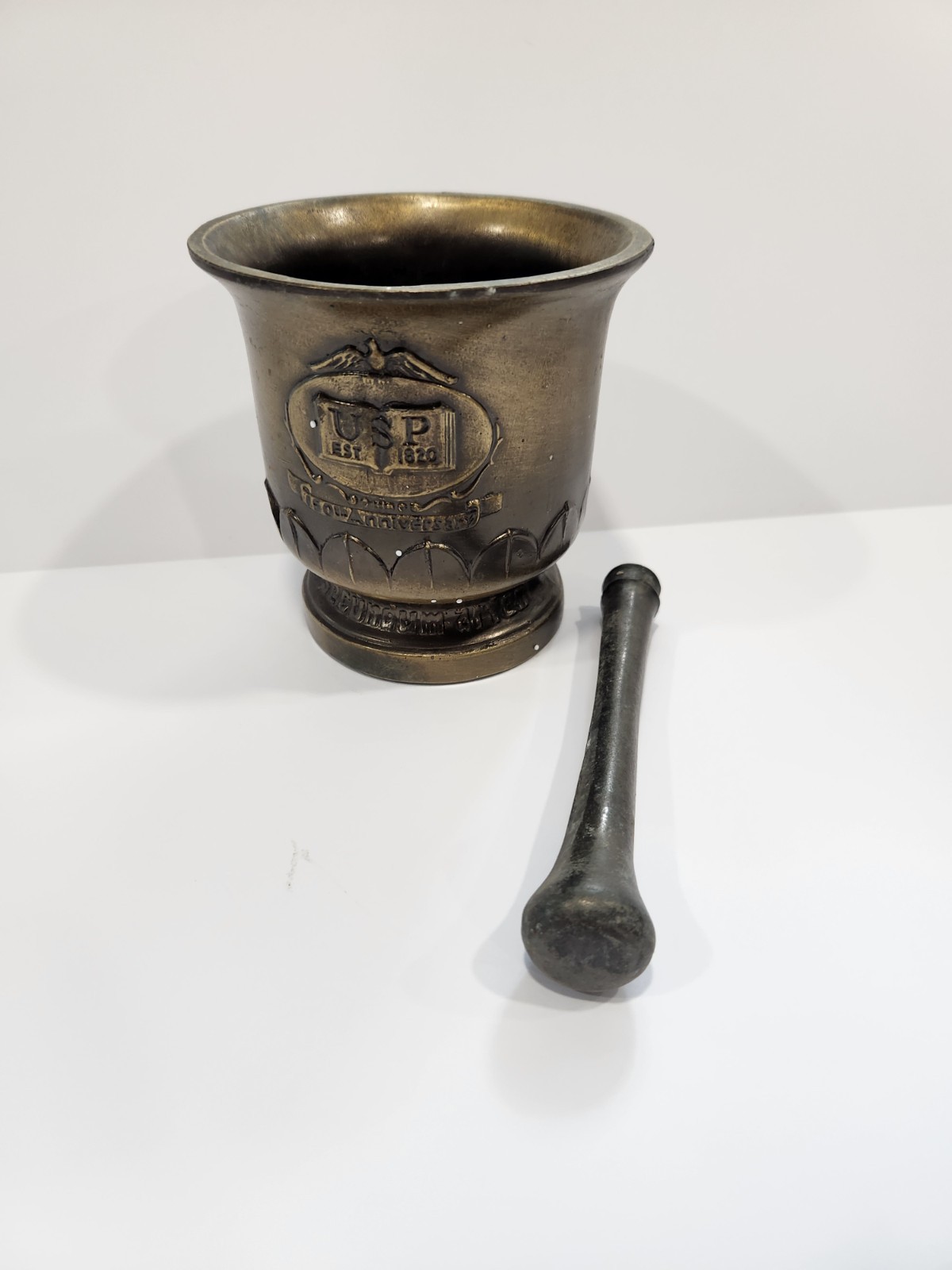 Large Vintage Brass Apothecary Mortar 150th Anniversary USP Pharmacist 1970