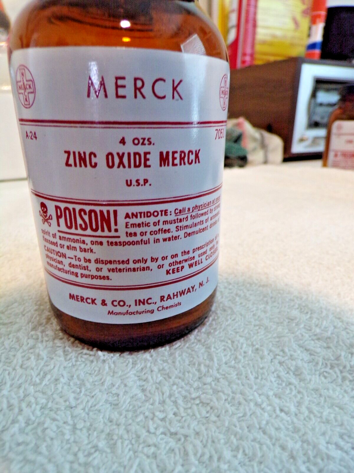 2 VINTAGE MERCK PHARMACEUTICAL POISON BOTTLES