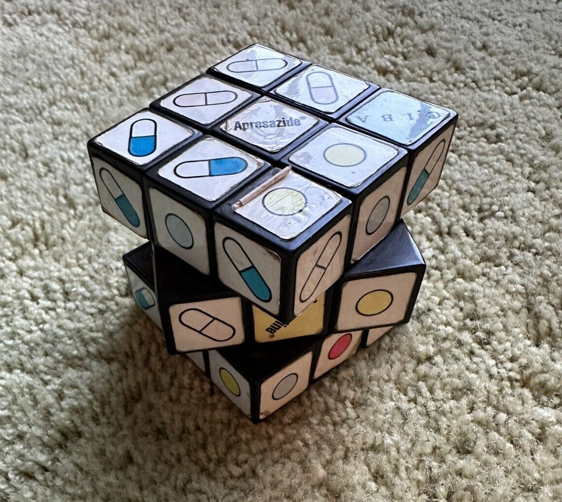 Vintage Pharmaceutical Drug Rep Rubik Cube Ad For Apresazide, Ciba, Etc, Used
