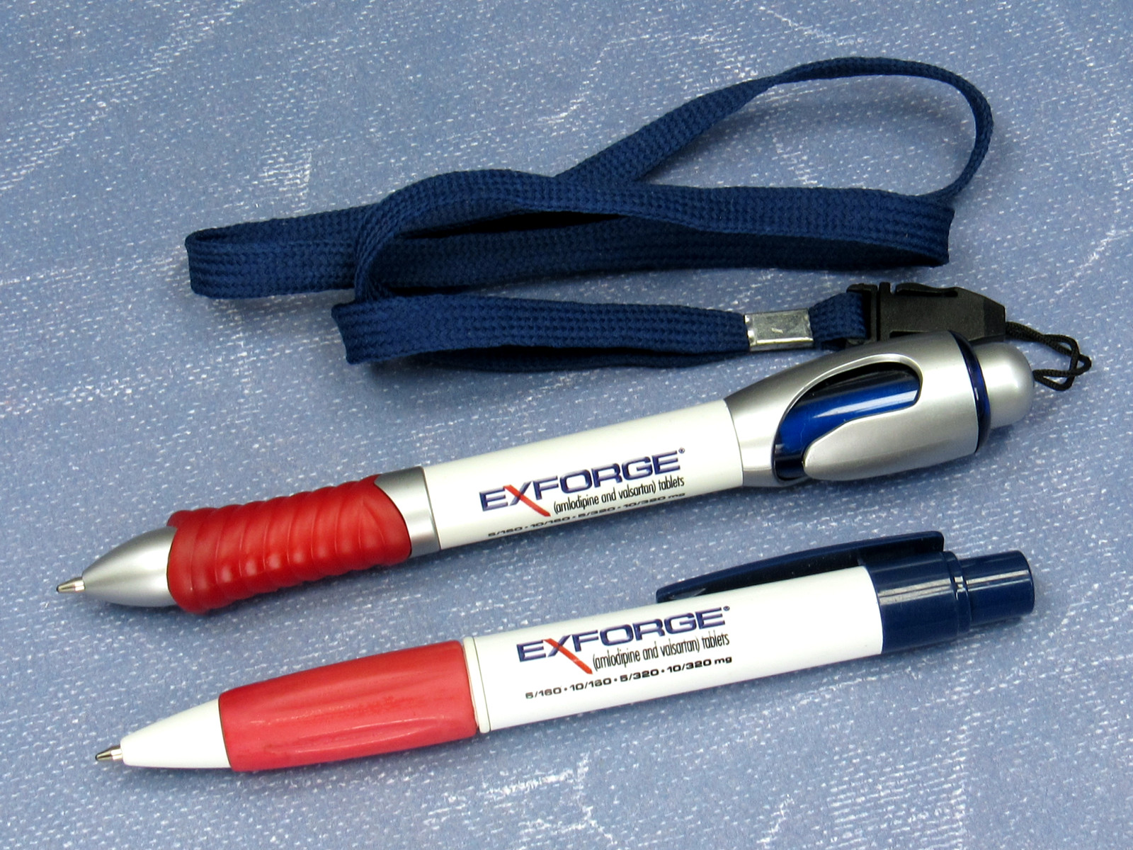 Rare Lot 2 Exforge Drug Rep Pharmaceutical Promo Advertising Pens 1 Lanyard Clip