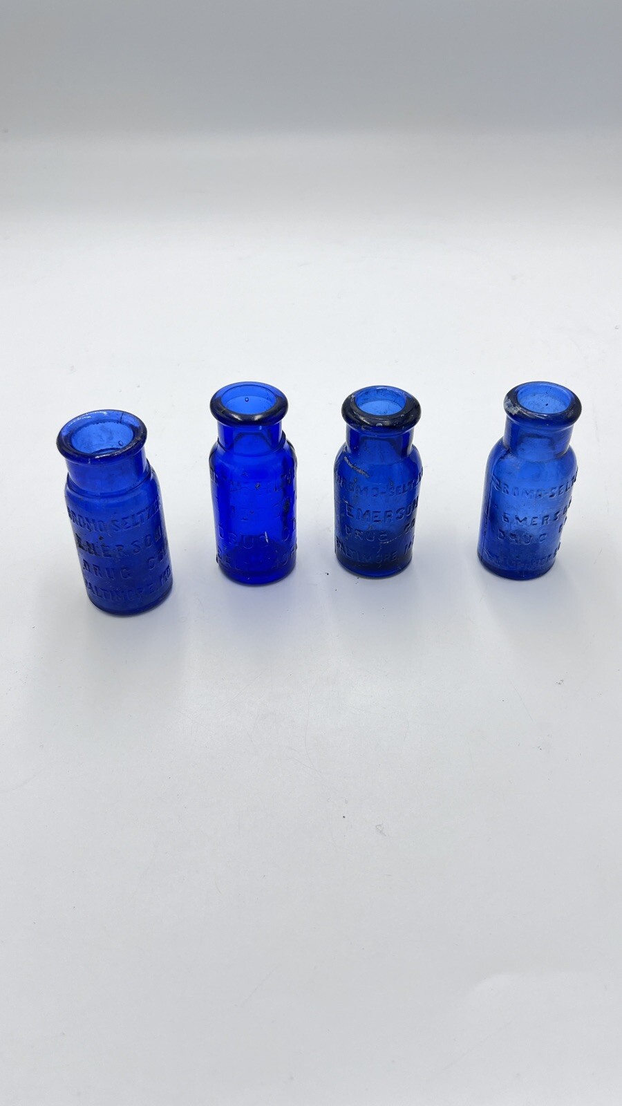 Vintage Cobalt Blue Glass Bottles LOT Of (4) Art BROMO Seltzer Emerson BALTIMORE