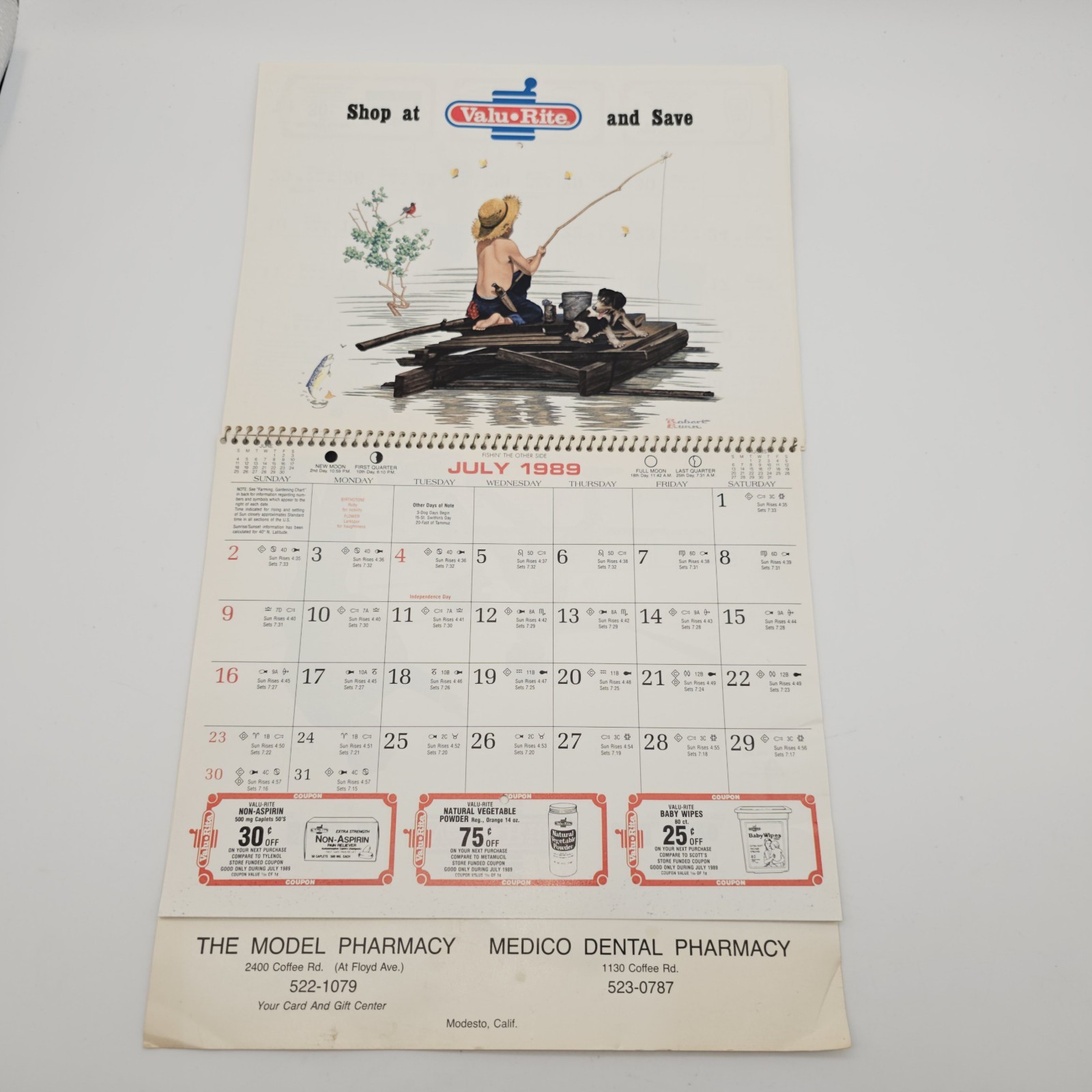 VTG 1989 Valu•Rite Calendar MODESTO, CA The Model Pharmacy Medico Dental COUPONS