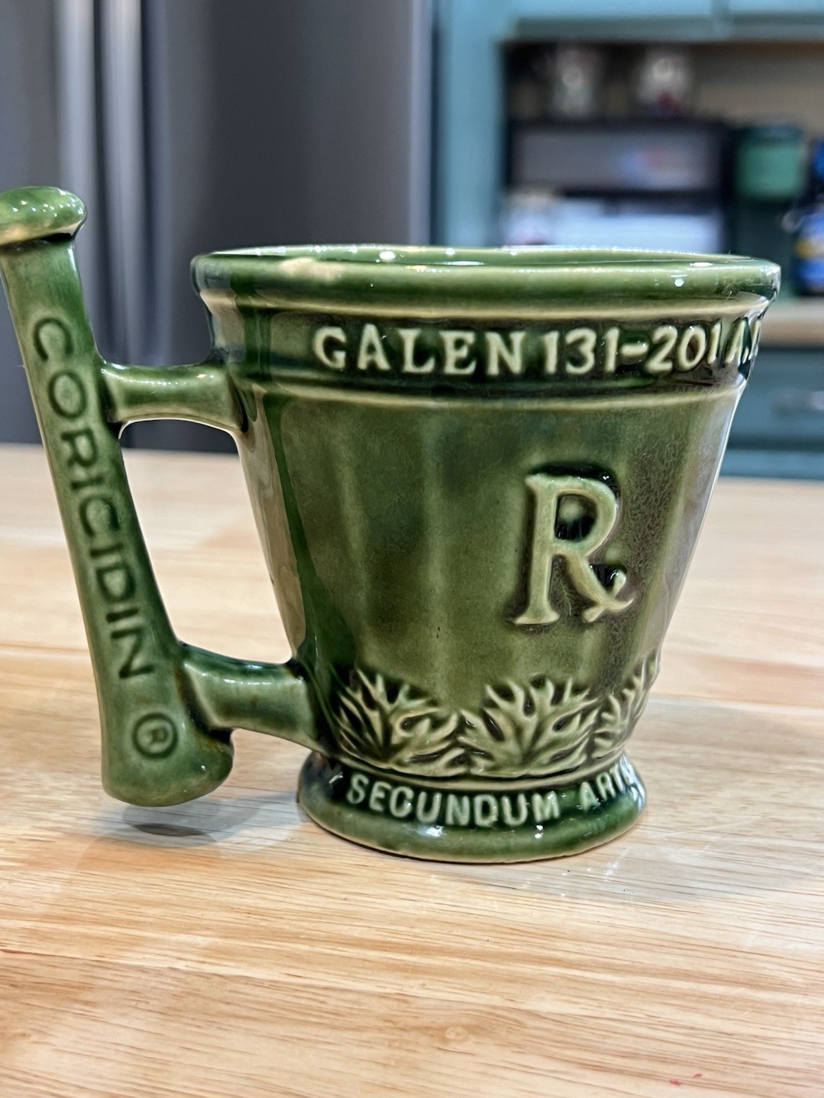 Schering Coricidin RX Pharmaceutical Promo Coffee Mug Green Galen 131-201 A.D.