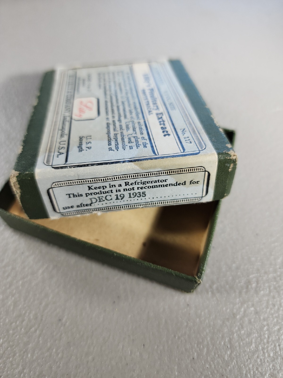 Vintage Eli Lilly’s Pituitary Extract Obstetrical Empty Box Only, Exp 12/1935