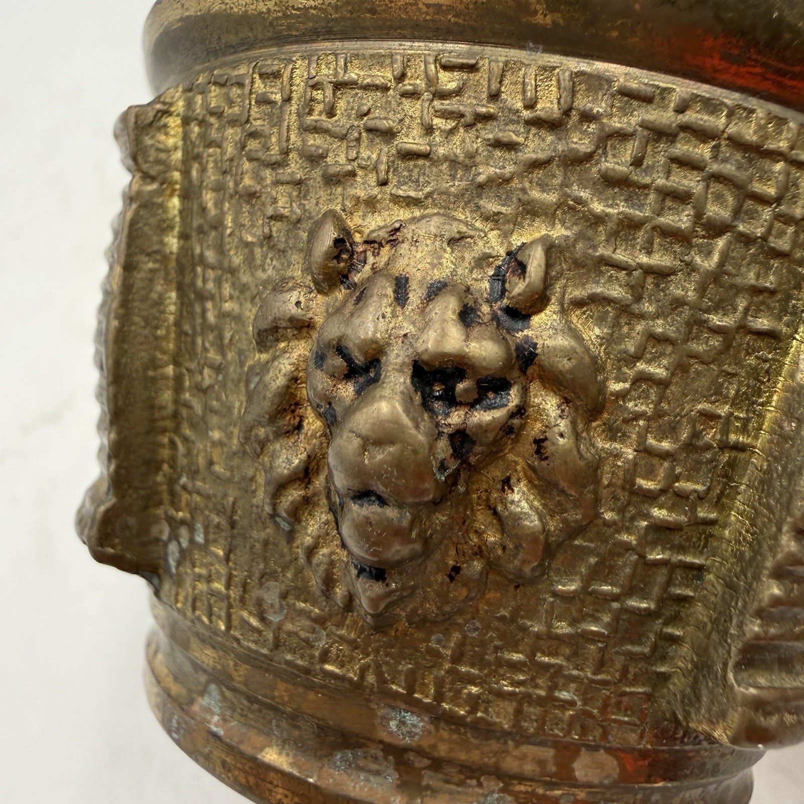 Vintage Brass Mortar and Pestle, Lion Head Design, 2” Tall