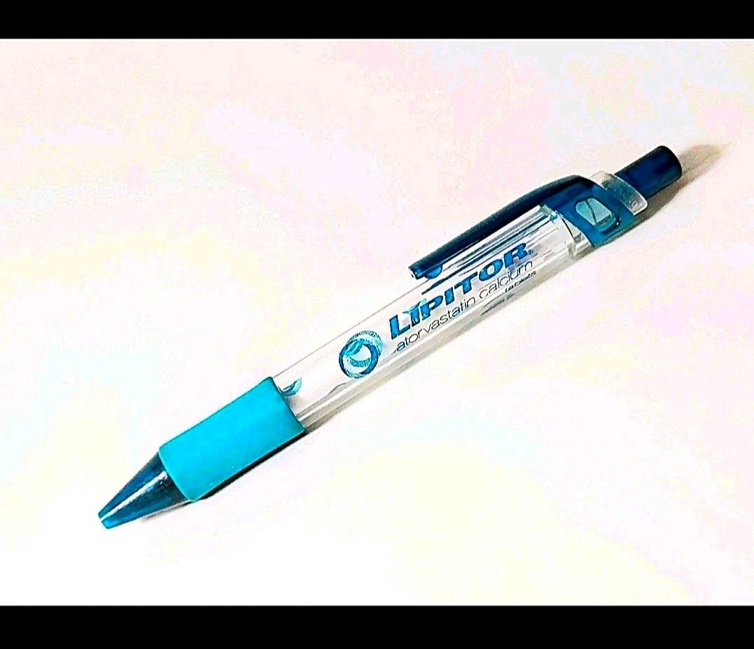 Vintage Pfizer Lipitor Translucent Teal Click Ballpoint Pen Drug Rep Pharmacy