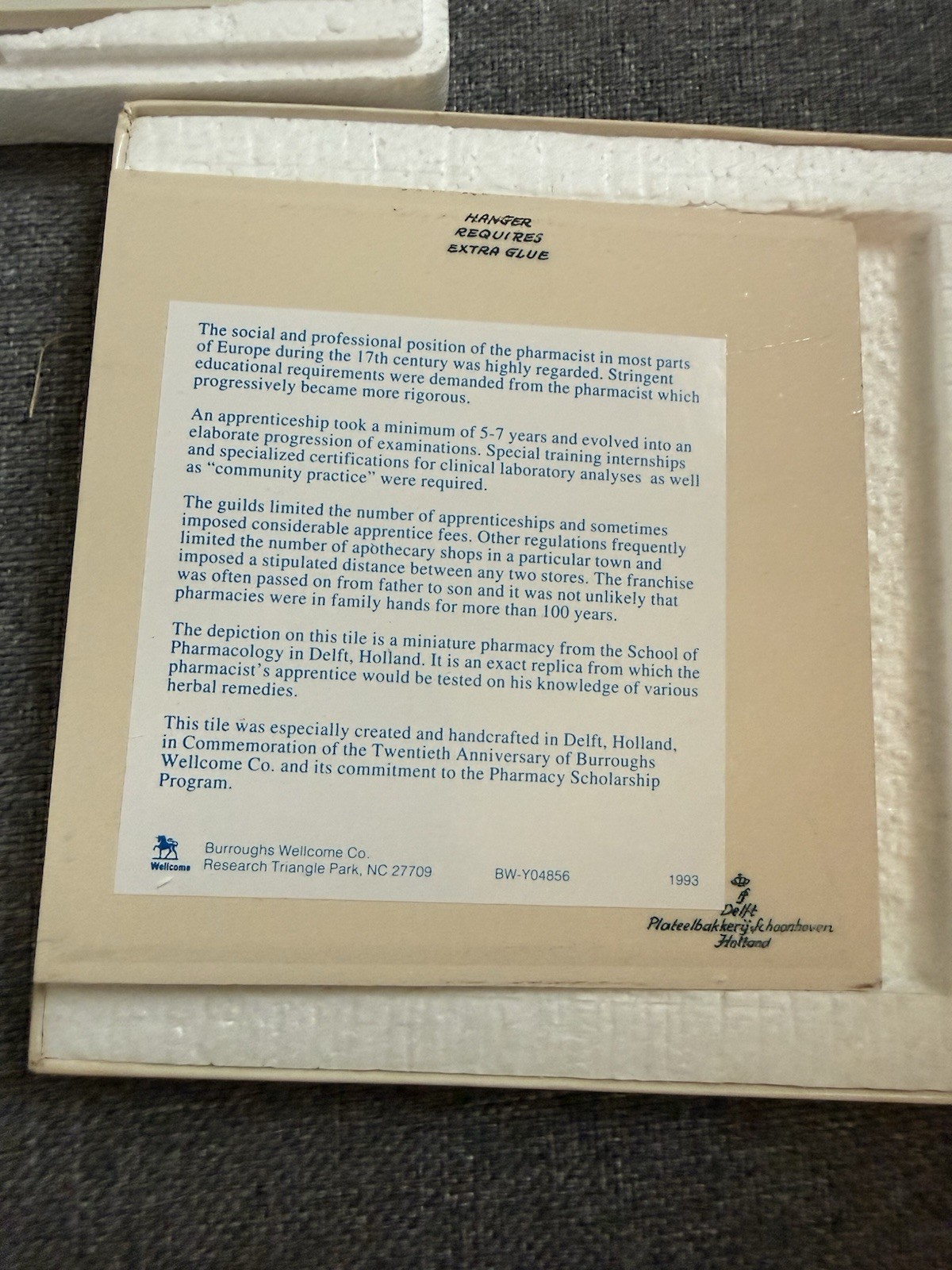 3 Delft Holland Pharmacists Pill Tile Burroughs Wellcome Pharmacy Scholarship
