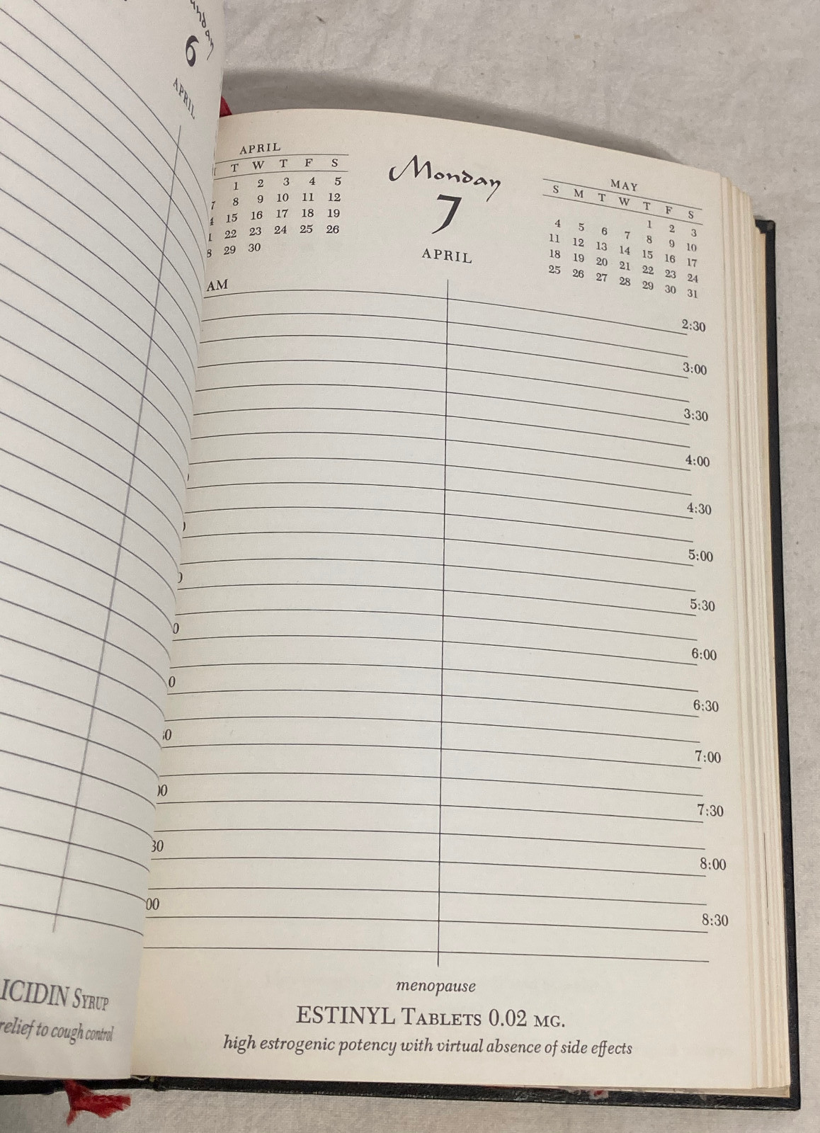 Vntg Schering Drug Corp. Daily Appointments 1958 Hardcover Book 9″